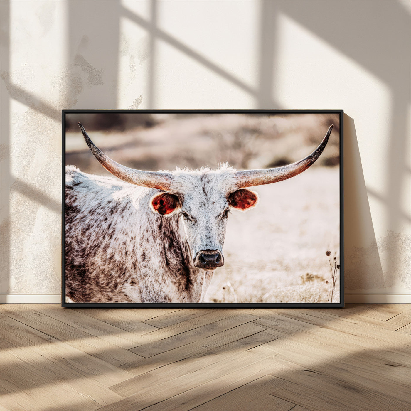 72388892-MGV-CV-36X24-Texas Longhorn Wall Art – Rustic Western Canvas Print, Cowboy Style Farmhouse Bull Artwork for Living Room, Ranch, Office or Man