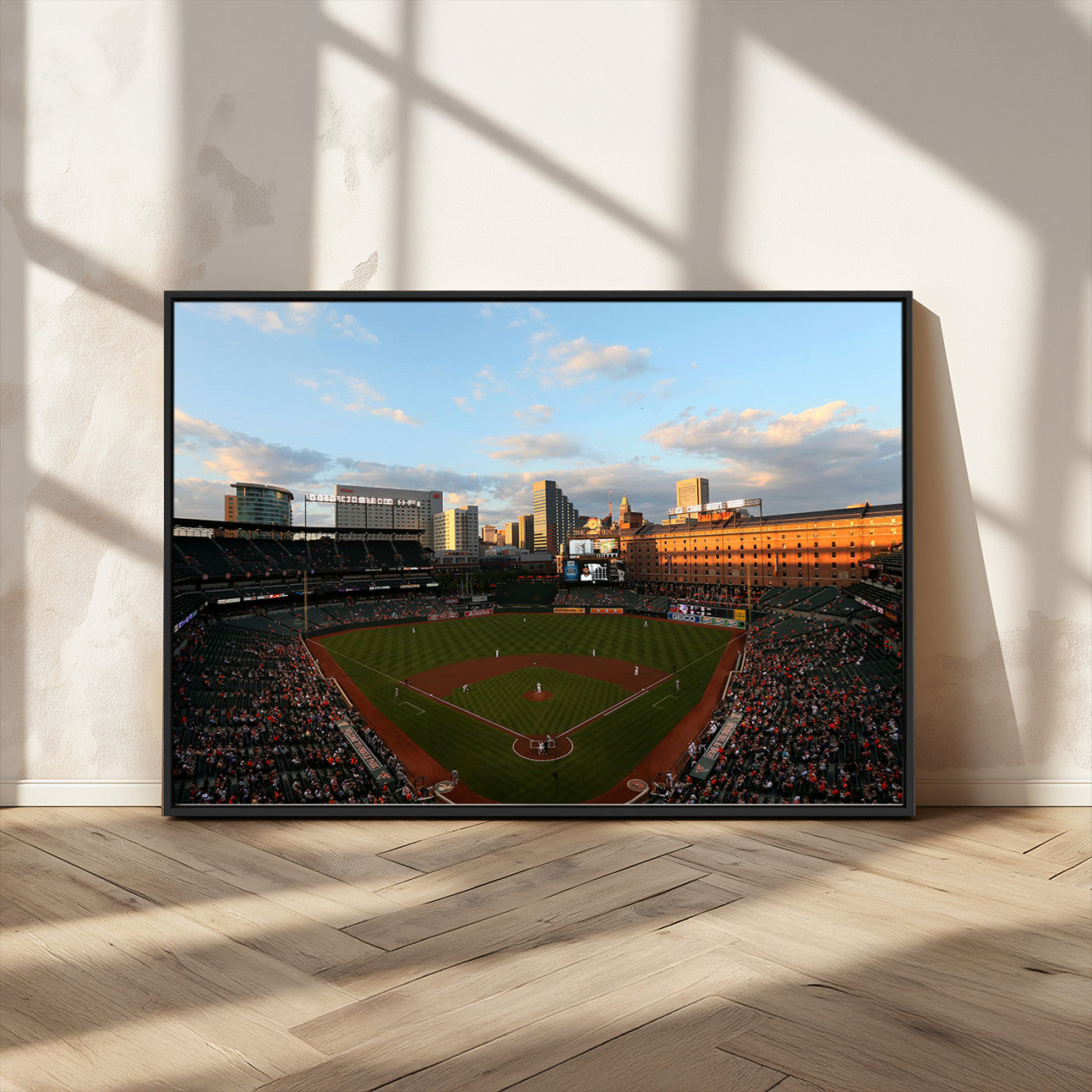 22285236-MGV-FC-36X24_Black-Baseball Stadium Sunset – Panoramic Ballpark Canvas Wall Art, Sports Decor for Office, Man Cave, Game Room, Sports Bar, Baseball