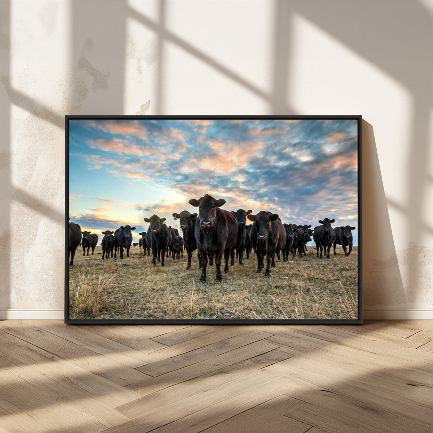 13867292-MGV-FC-36X24_Black-Black Cattle Wall Art – Rustic Ranch Herd Canvas Print, Western Farmhouse Country Landscape Decor for Living Room, Office, or