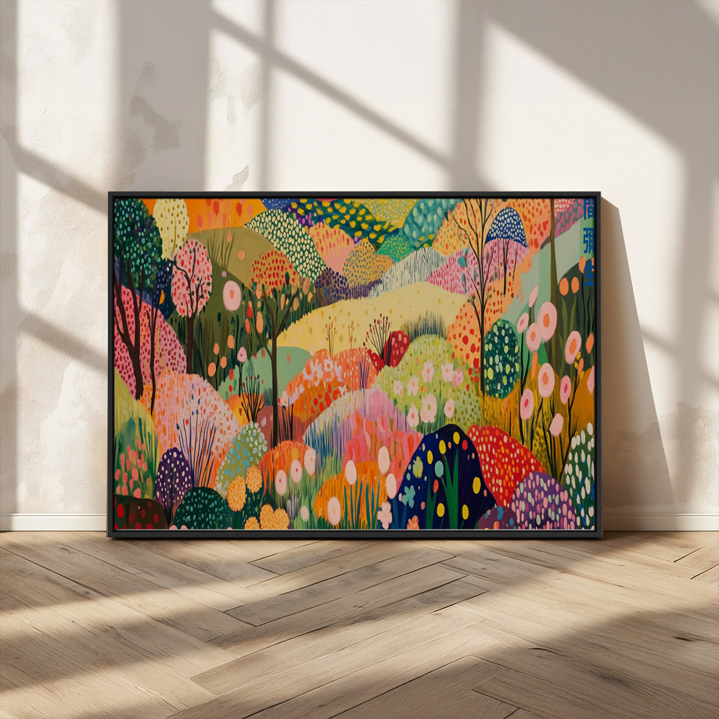 79636380-MGV-CV-36X24-Colorful Abstract Landscape Wall Art – Vibrant Hills and Flowers Canvas Print, Modern Whimsical Artwork for Living Room, Bedroom,
