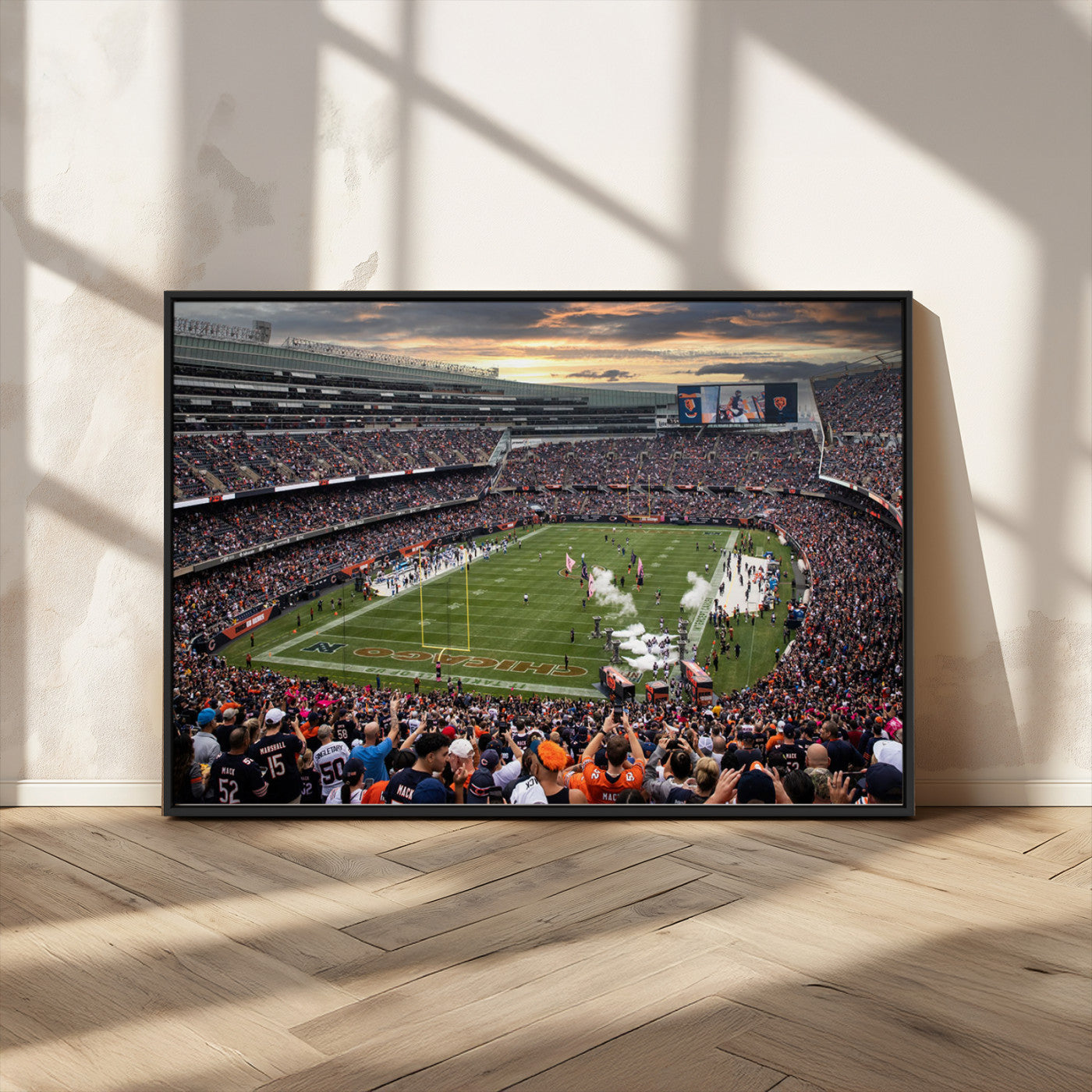 87578930-MGV-CV-36X24-Soldier Field Wall Art – Chicago Bears Football Stadium Sunset Canvas Print, Game Day Sports Decor for Man Cave, Bar, Office, or