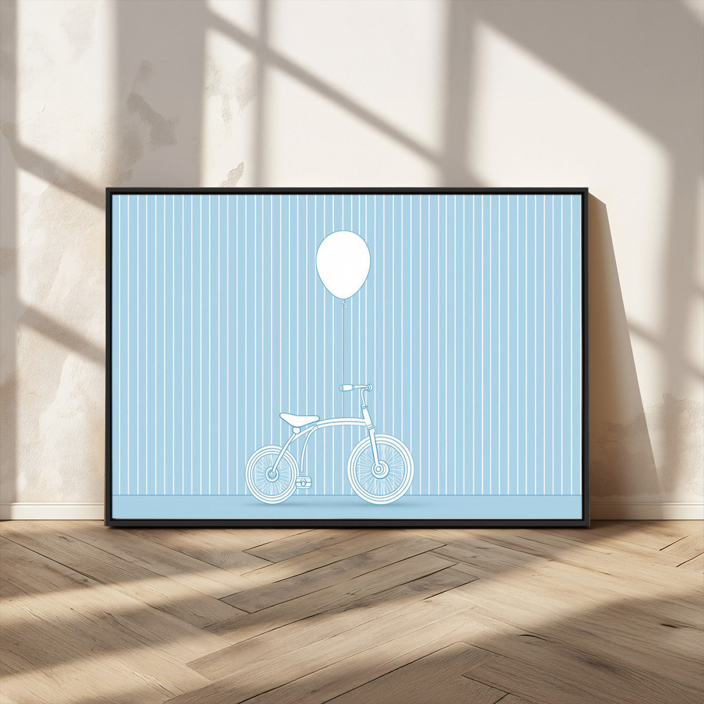 56479838-MGV-FC-36X24_Black-Bicycle Wall Art – Minimalist Blue Canvas Print with Balloon Illustration, Modern Decor Artwork for Kids Room, Nursery, or Living