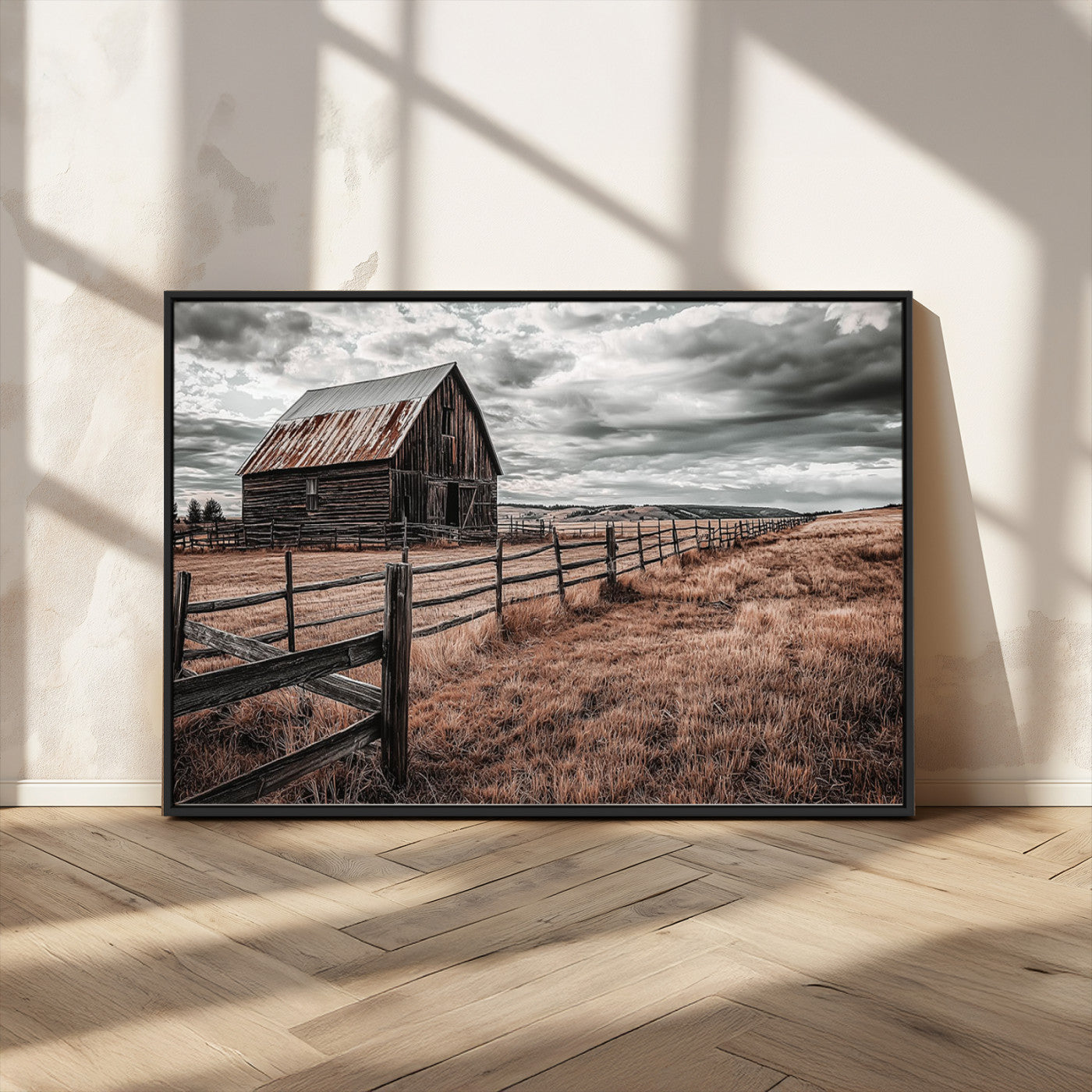 70676381-MGV-CV-36X24-Rustic Barn Wall Art – Weathered Farmhouse Canvas Print, Country Landscape Photography Decor for Bedroom, Living Room, Office,
