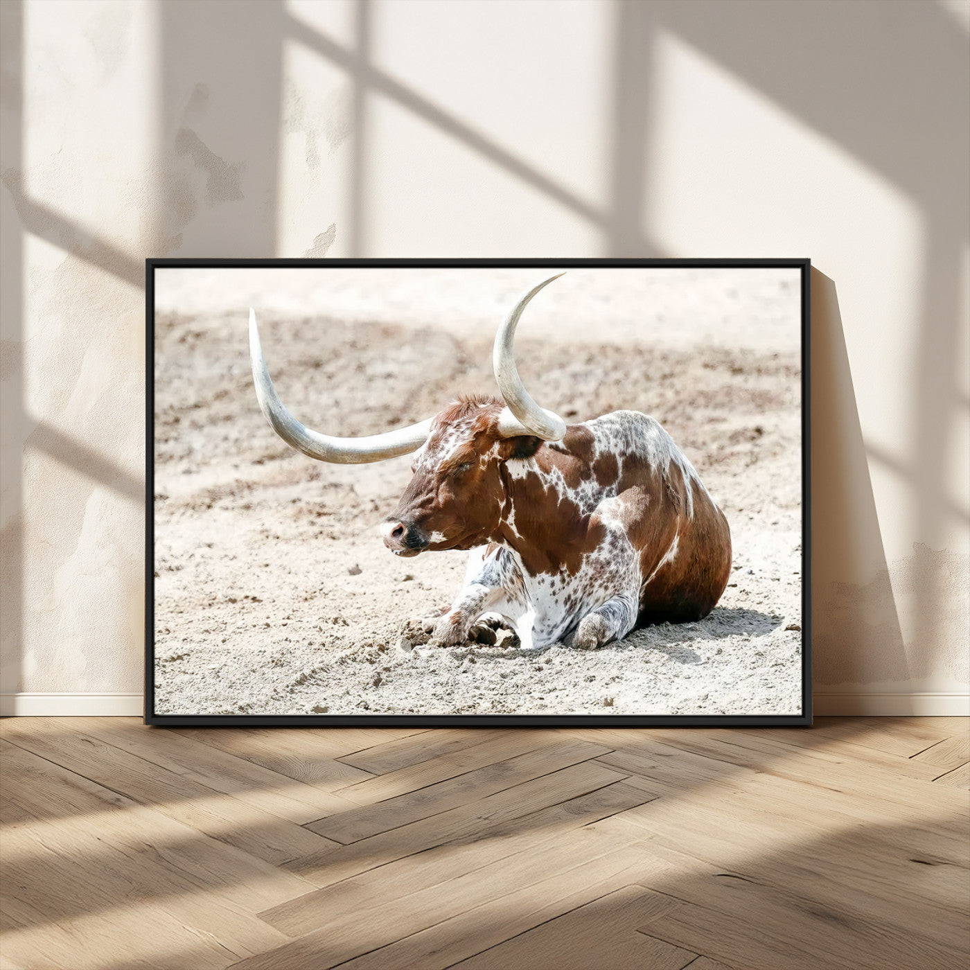 89096667-MGV-CV-36X24-Texas Longhorn Wall Art – Rustic Western Canvas Print, Cattle Photography Decor for Ranch House, Living Room, Office, Man Cave