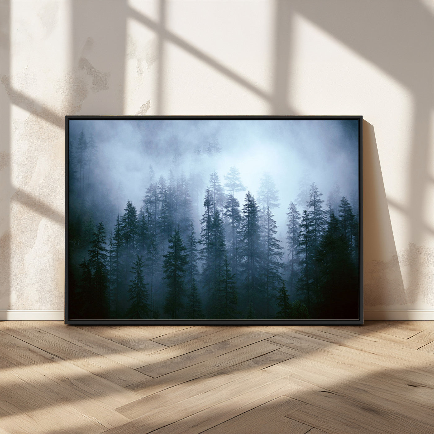 93439624-MGV-CV-36X24-Forest Wall Art – Misty Pine Trees Canvas Print, Moody Nature Photography Decor for Bedroom, Living Room, Office, Cabin, Lodge or