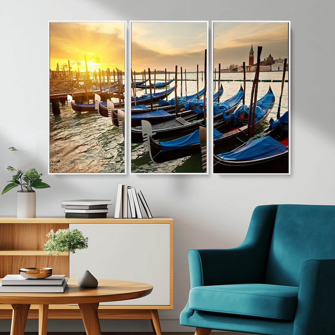 25872-MGV-CV-36X24-Venetian Gondola Dock Wall Art – Serene Sunset Canal Canvas Print, Tranquil Water Travel Decor for Office, Living Room, or Man