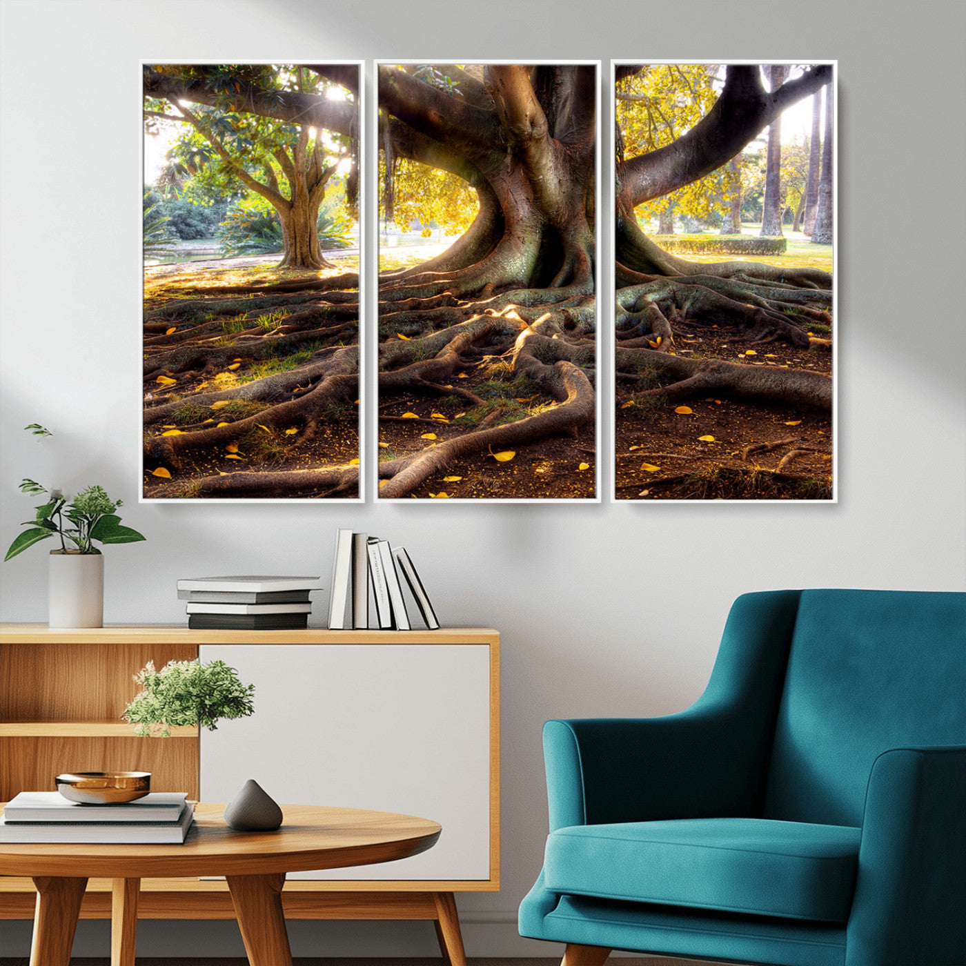 53335-MGV-CV-36X24-Majestic Tree with Sprawling Roots Wall Art – Serene Sunlit Park Scene, Nature Canvas Print, Perfect for Living Room, Office or