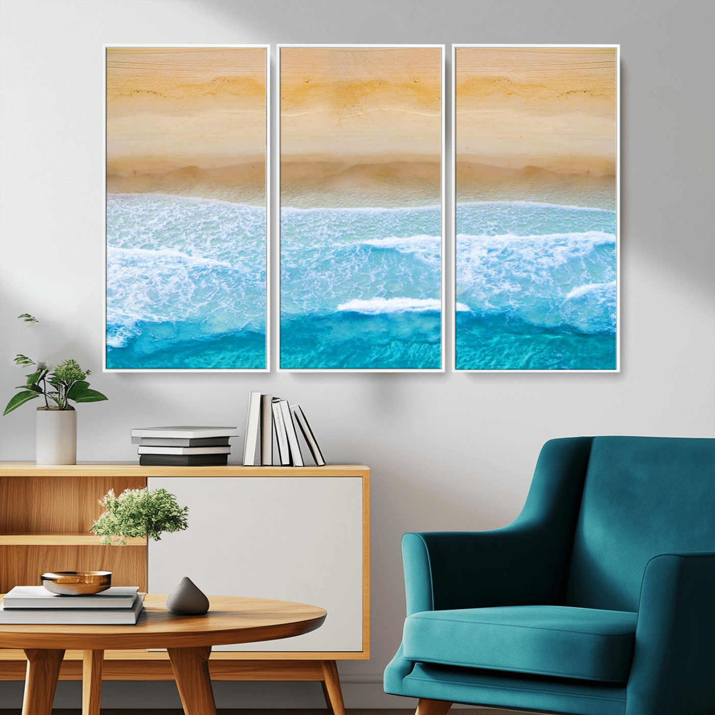 43046-MGV-CV-36X24-Aerial Beach Wall Art – Serene Ocean Waves & Sandy Shore Canvas Print, Coastal Home Decor for Living Room, Bedroom or Office