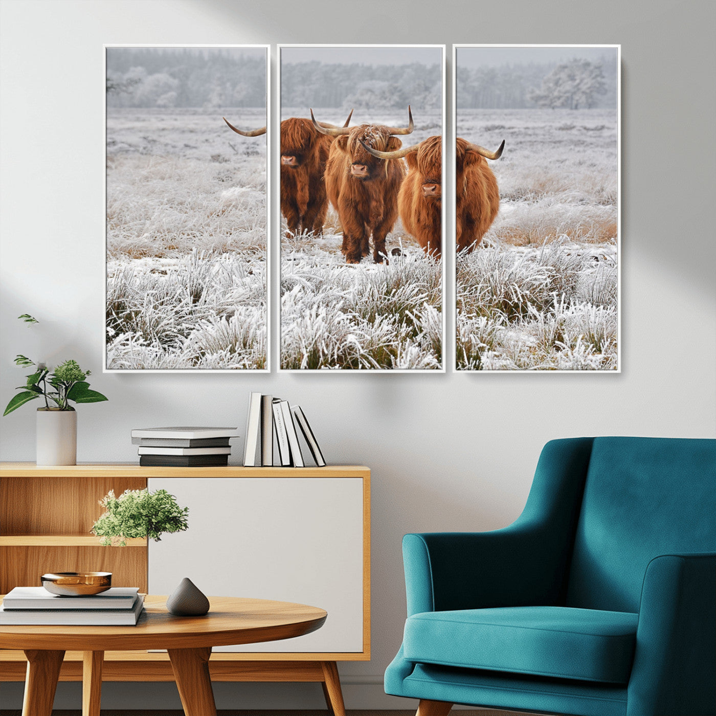 10396-MGV-CV-36X24-Highland Cattle Wall Art – Rustic Winter Landscape Canvas Print, Farmhouse Decor for Living Room, Office, Cabin or Country Home