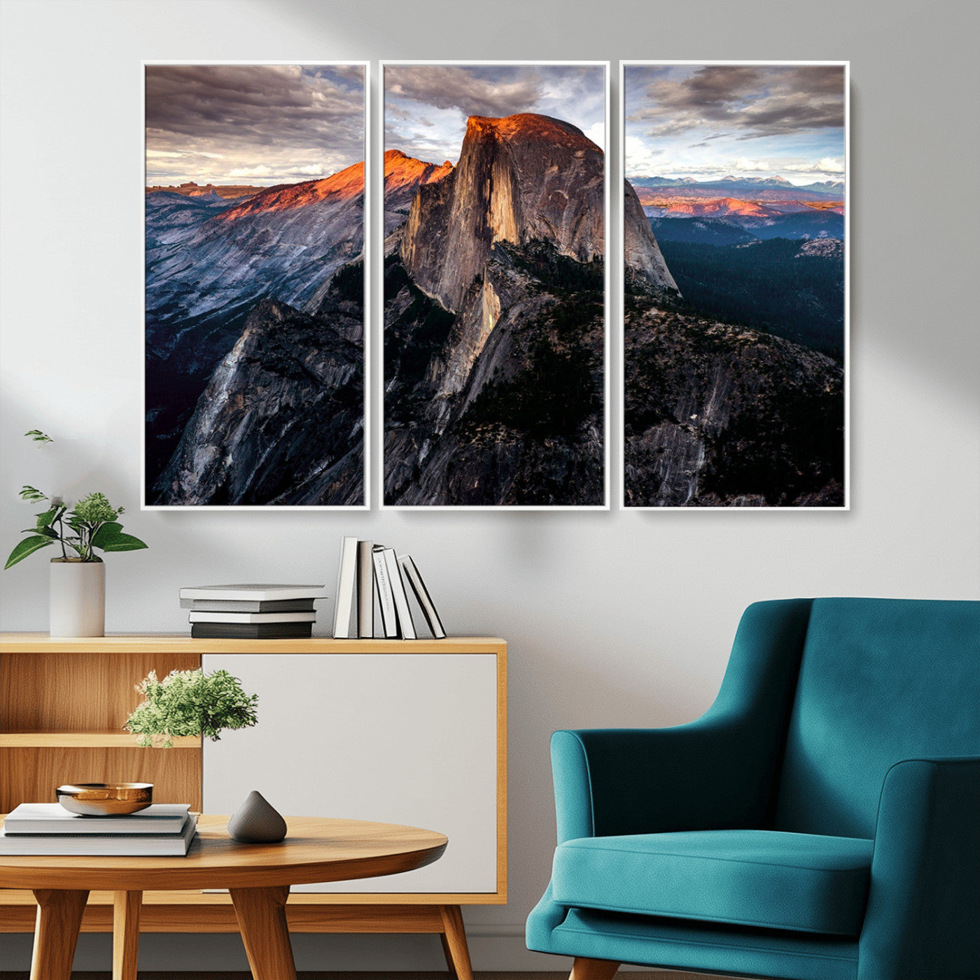 31332-MGV-FC-48X32-3P_White-Mountain Landscape Wall Art – Majestic Sunset Rock Formation Canvas Print, Nature Scenic Decor for Living Room, Office, Cabin or