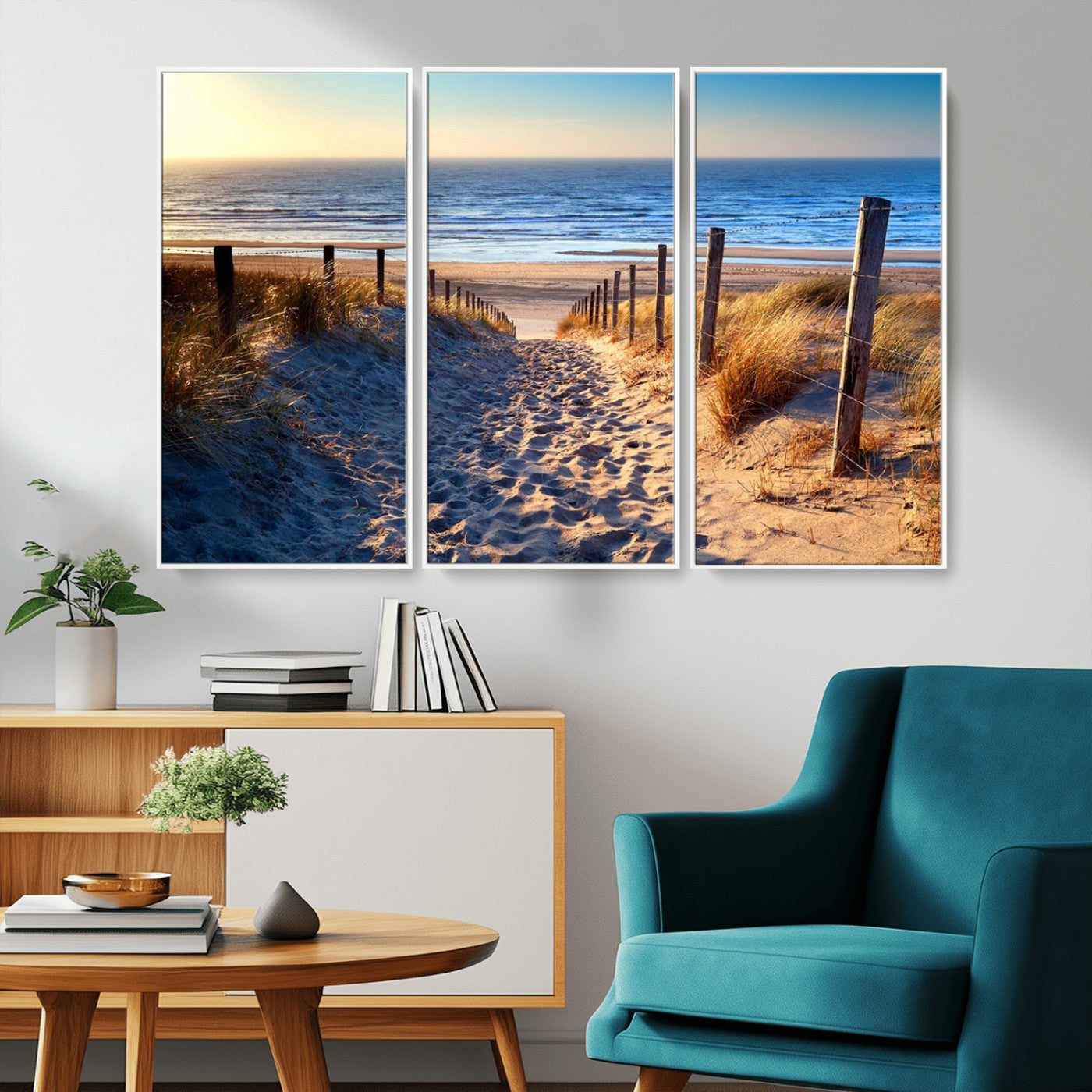 31889-MGV-CV-36X24-Sandy Beach Pathway Wall Art – Coastal Dune Fence and Ocean View Canvas Print, Relaxing Seaside Landscape Decor for Living Room or