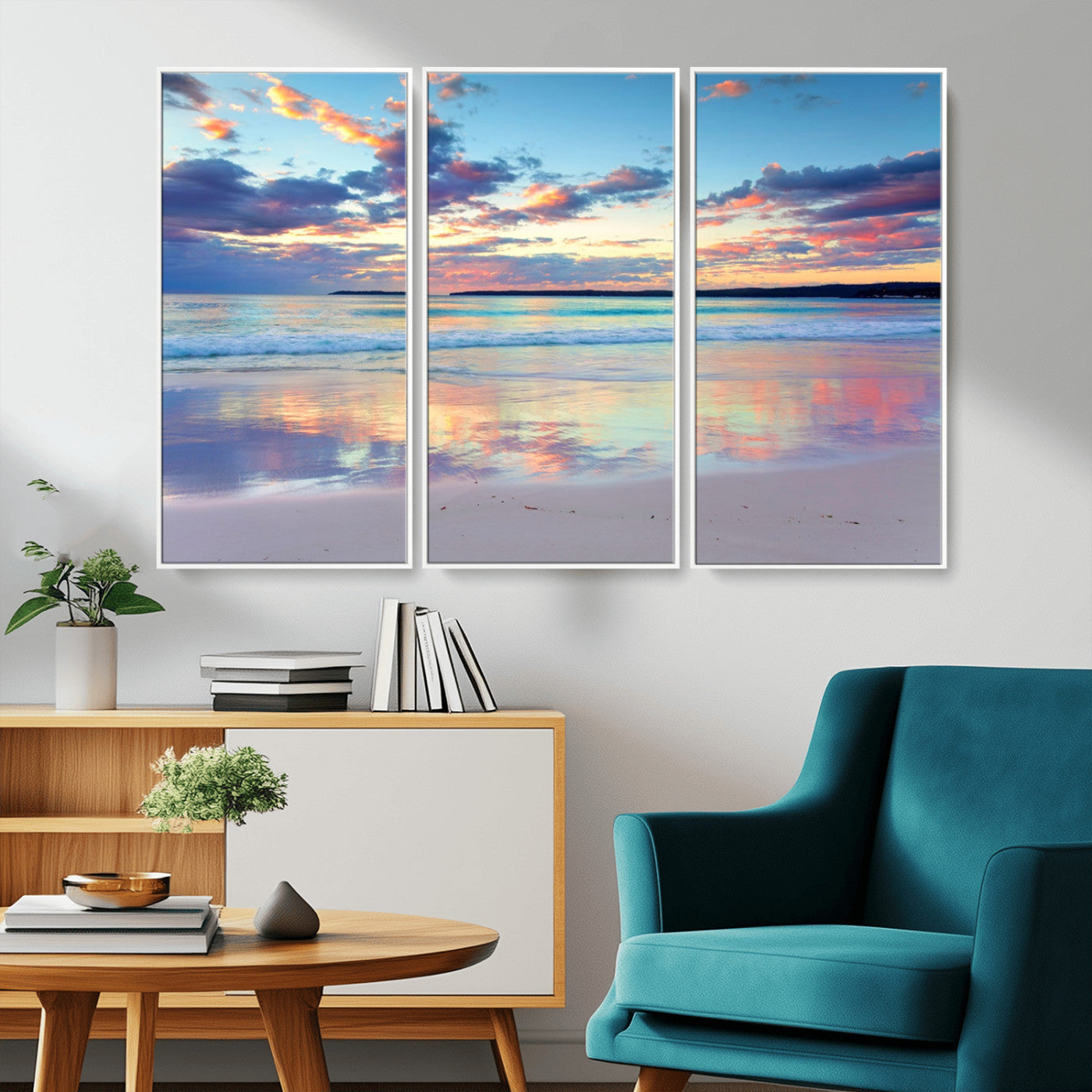 56723-MGV-CV-36X24-Serene Sunset Beach Wall Art – Panoramic Coastal Canvas Print, Peaceful Ocean Reflection Decor for Living Room, Bedroom or Office