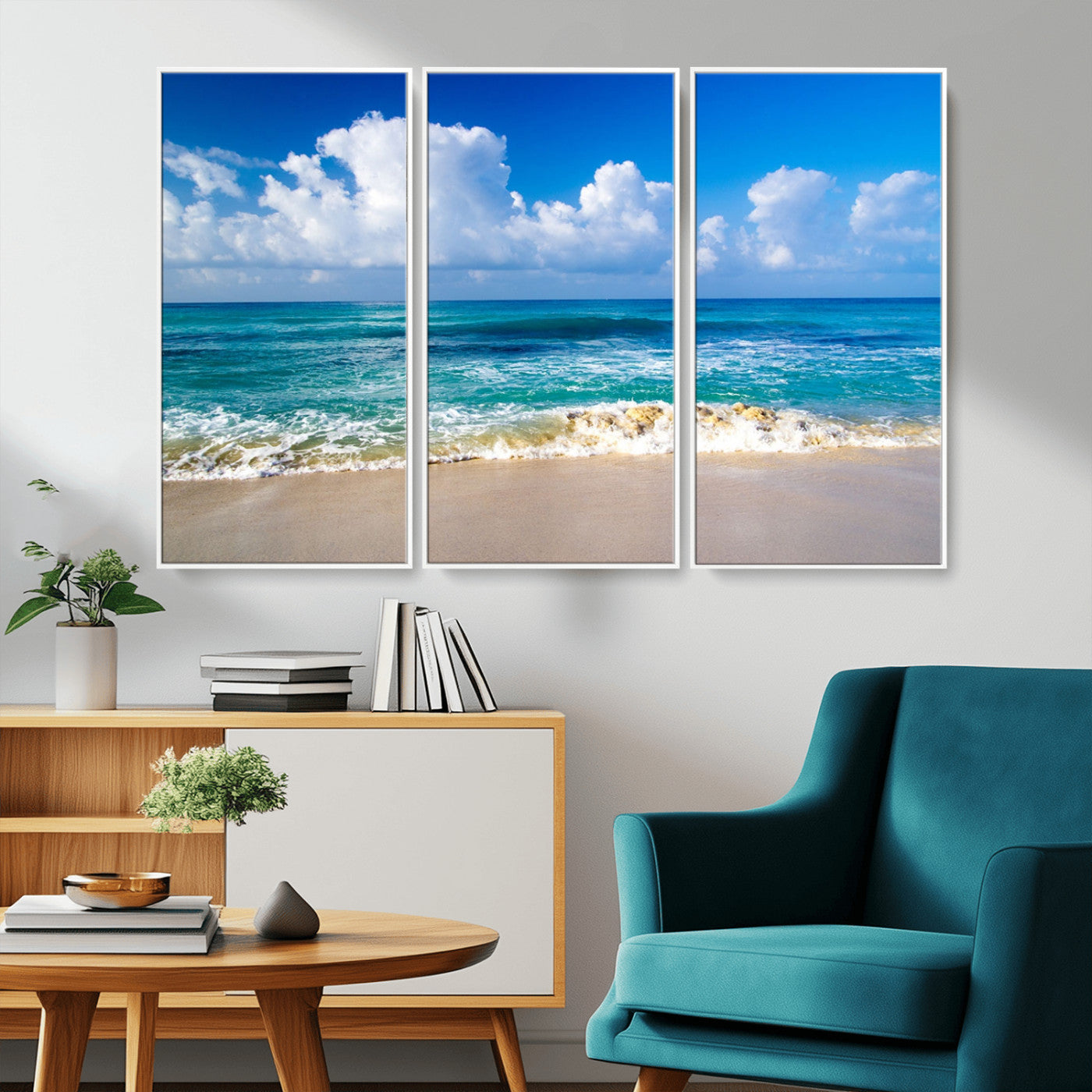 60364-MGV-CV-36X24-Tropical Ocean Wave Wall Art – Serene Blue Sea and White Sand Beach Canvas Print, Coastal Landscape Decor for Living Room, Bedroom