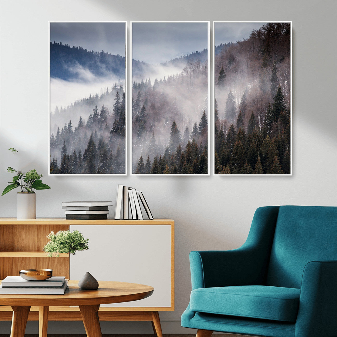18459-MGV-CV-36X24-Misty Pine Forest Wall Art – Serene Mountain Landscape Canvas Print, Tranquil Nature Artwork for Living Room, Bedroom, Cabin or