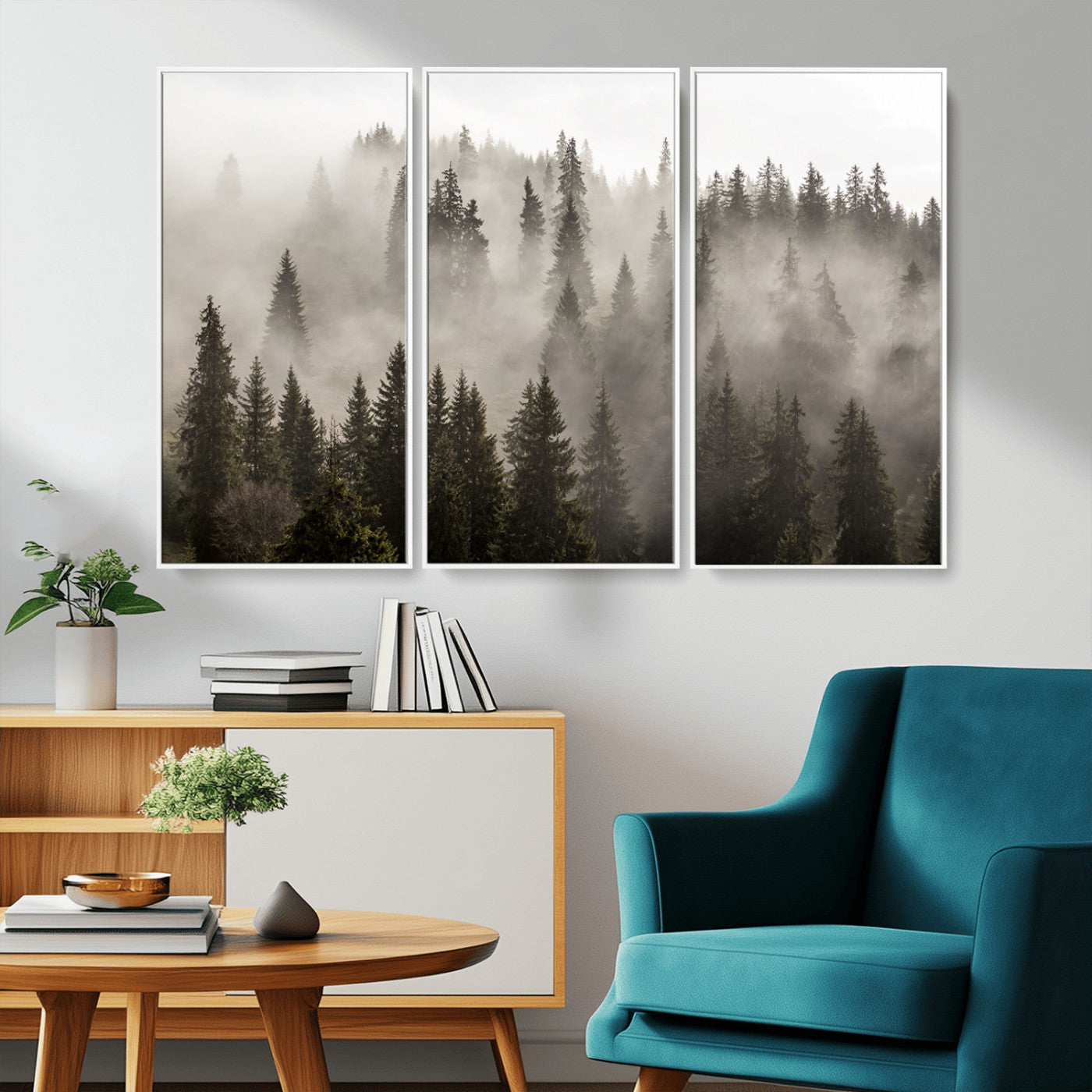 62862-MGV-CV-36X24-Misty Forest Wall Art – Tranquil Pine Tree Canvas Print with Mountain Fog, Nature Landscape Artwork for Living Room, Bedroom, or