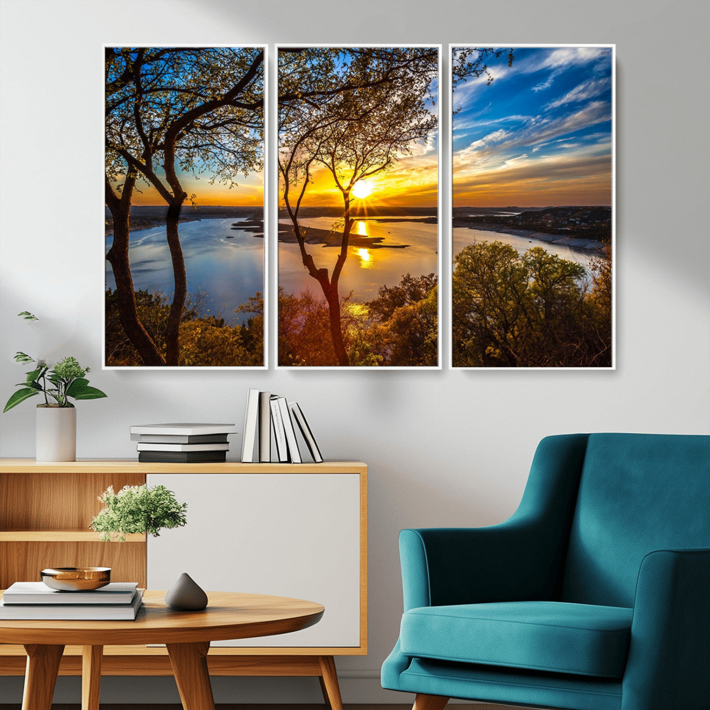66839-MGV-CV-36X24-Lake Sunset Wall Art – Golden Hour Canvas Print with Trees and Water Reflection, Scenic Landscape Photography for Living Room,