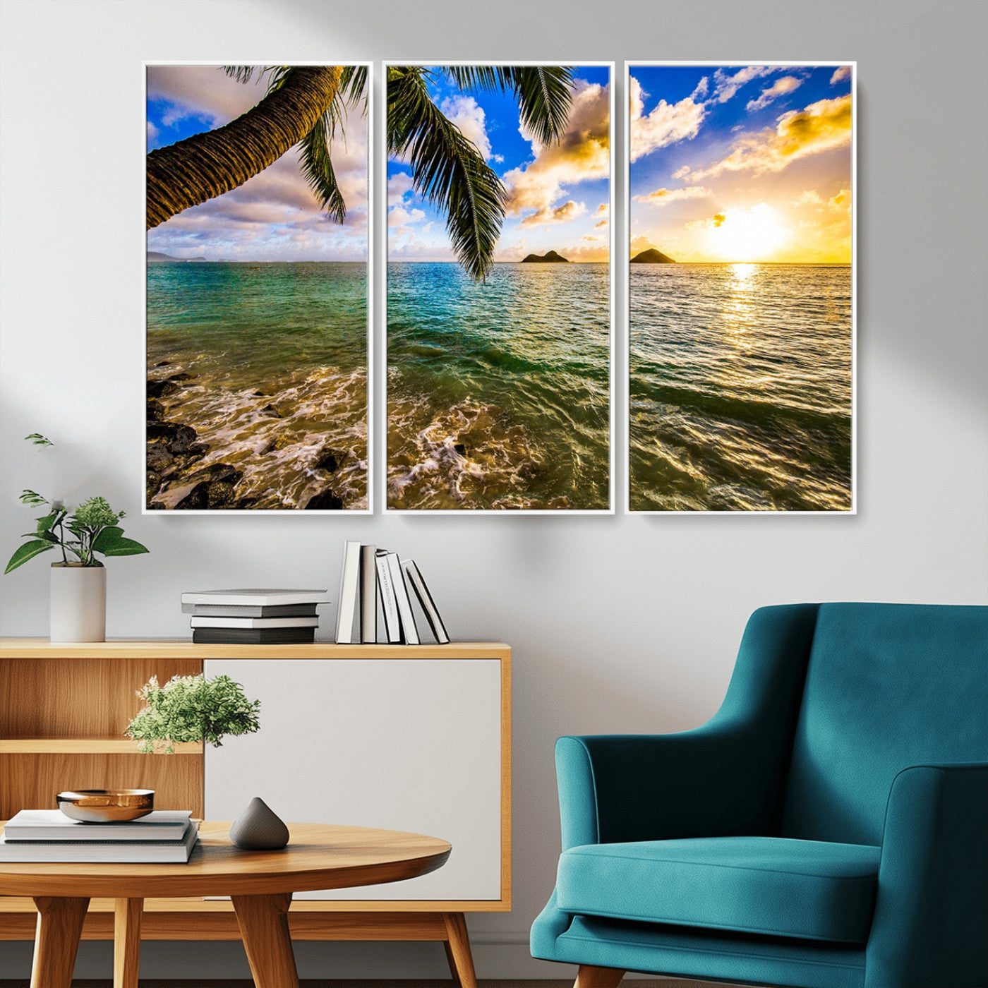 68606-MGV-CV-36X24-Tropical Palm Tree Ocean Wall Art – Sunset Beach Seascape Print, Coastal Paradise Decor for Living Room or Office