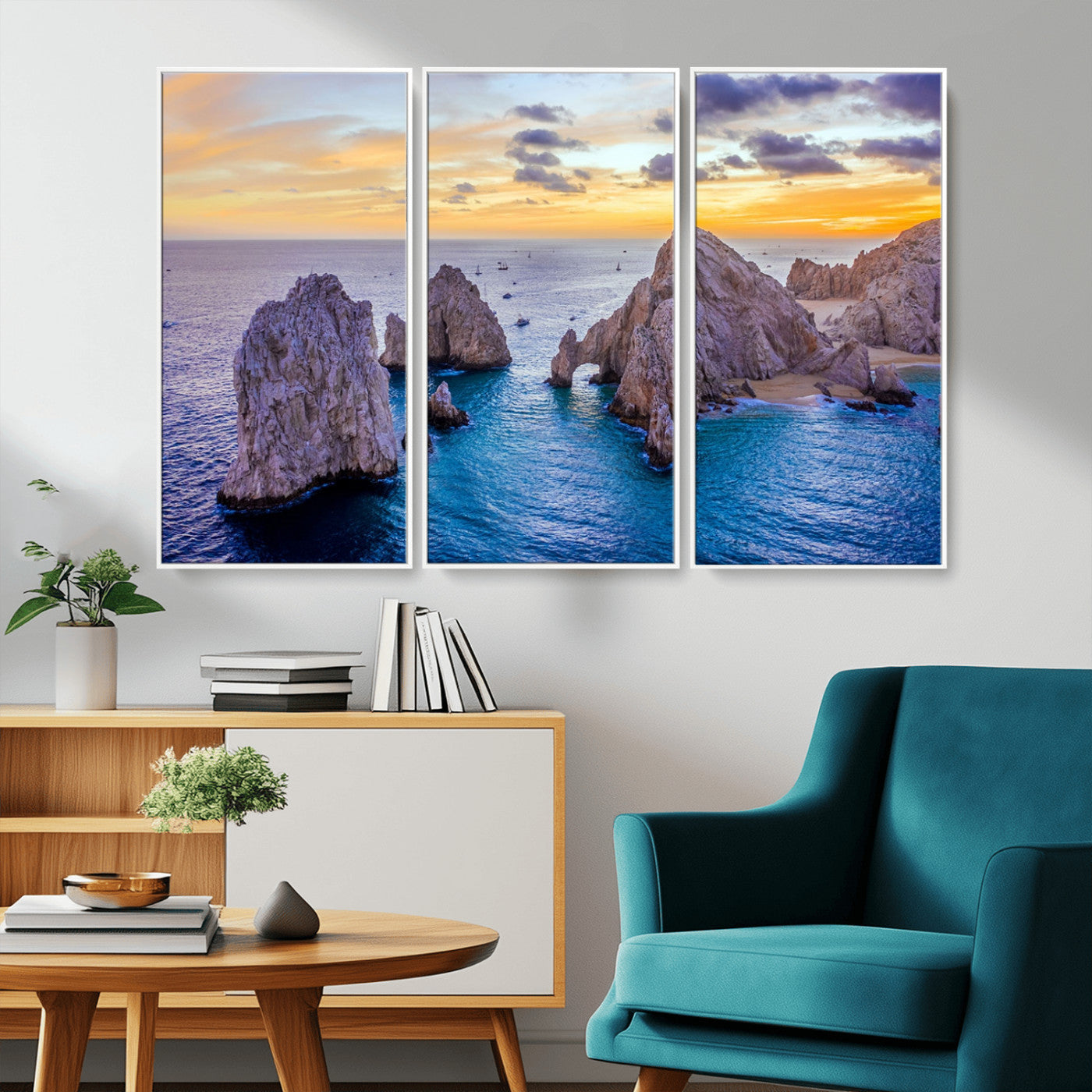 72955-MGV-CV-36X24-Ocean Rock Formation Wall Art – Sunset Coastal Seascape Print, Beach Landscape Decor for Living Room or Office