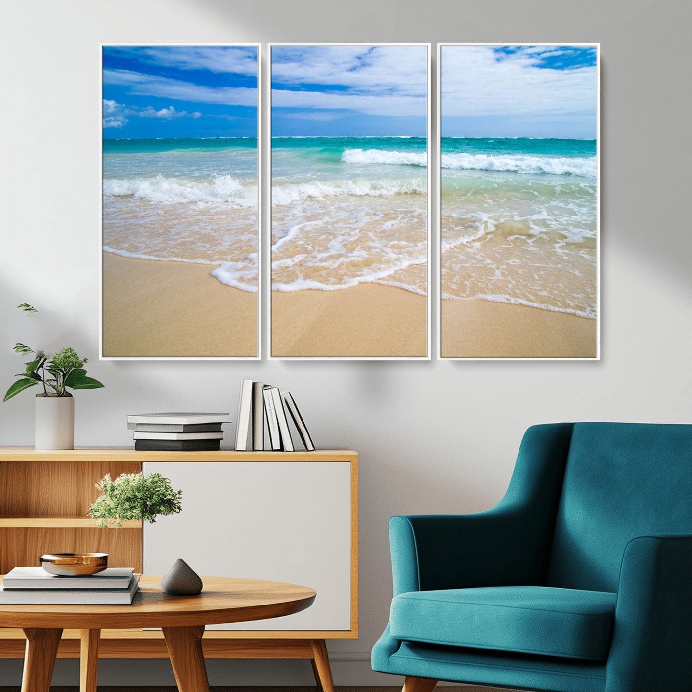 20660-MGV-CV-36X24-Ocean Wave Beach Wall Art – Serene Blue Sea and Sandy Shore Canvas Print, Coastal Landscape Photography Decor for Living Room or