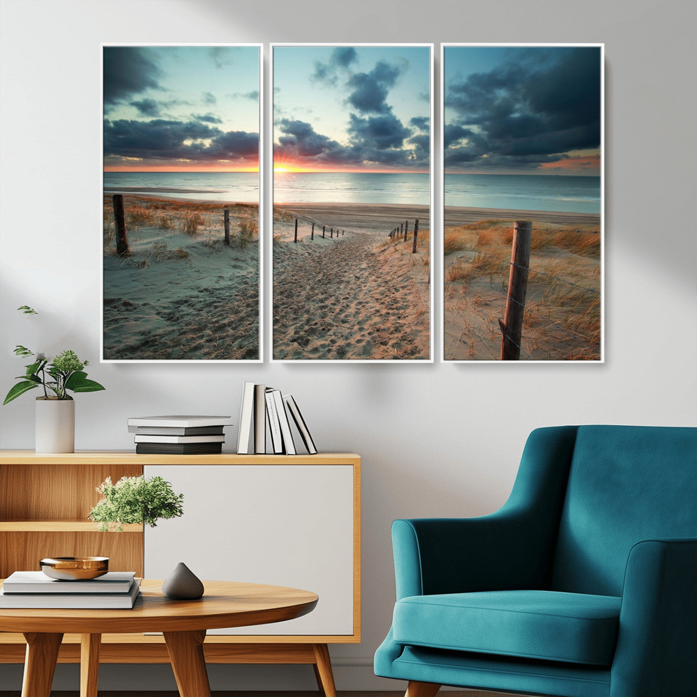 25788-MGV-CV-36X24-Sunset Beach Path Wall Art – Scenic Coastal Dunes and Ocean Canvas Print, Tranquil Seaside Landscape Decor for Living Room or
