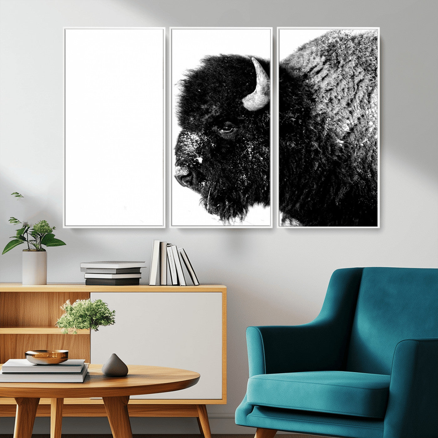 68780-MGV-CV-36X24-Bison Close-Up Wall Art – Black and White Buffalo Canvas Print, Rustic Wildlife Photography Decor for Living Room, Office, or