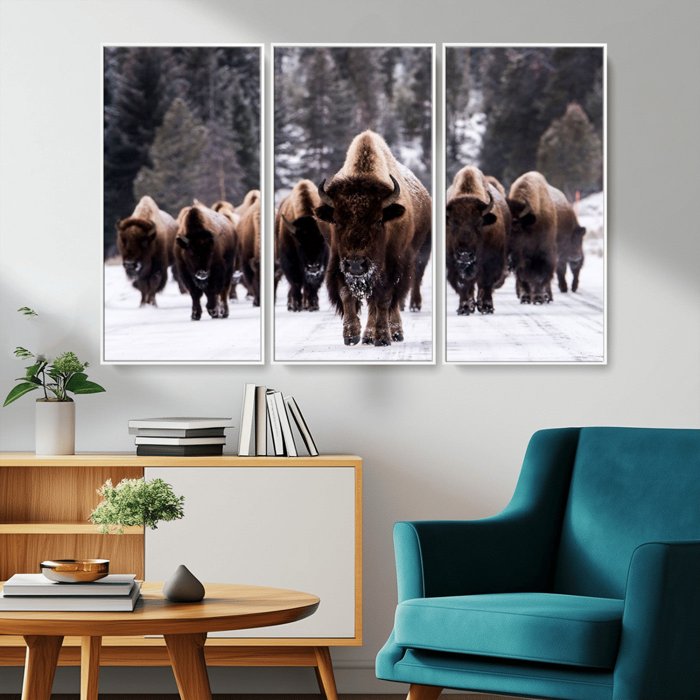 66871-MGV-CV-36X24-Bison Herd Wall Art – Wildlife Buffalo Canvas Print, Rustic Western Nature Photography Decor for Living Room, Office, Cabin, or