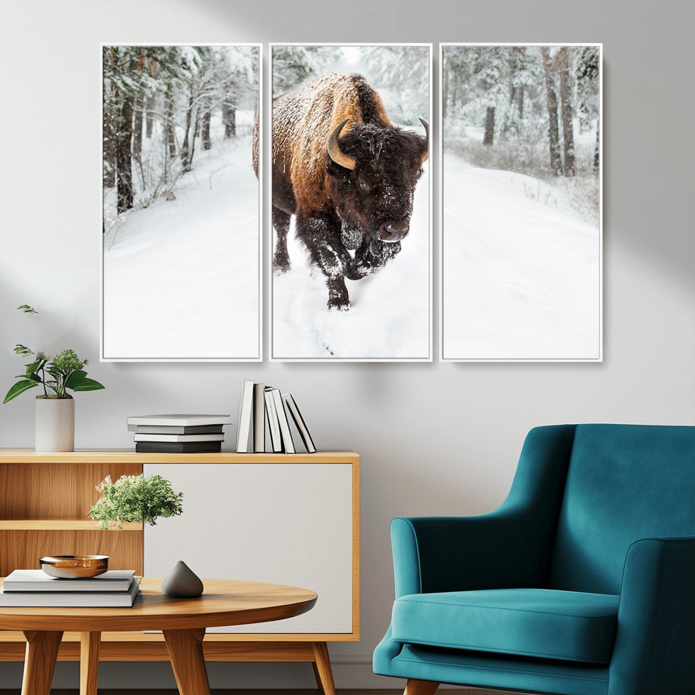 10109-MGV-CV-36X24-Majestic Bison Winter Wall Art – Snowy Forest Buffalo Canvas Print, Rustic Wildlife Photography Decor for Cabin, Lodge, Living