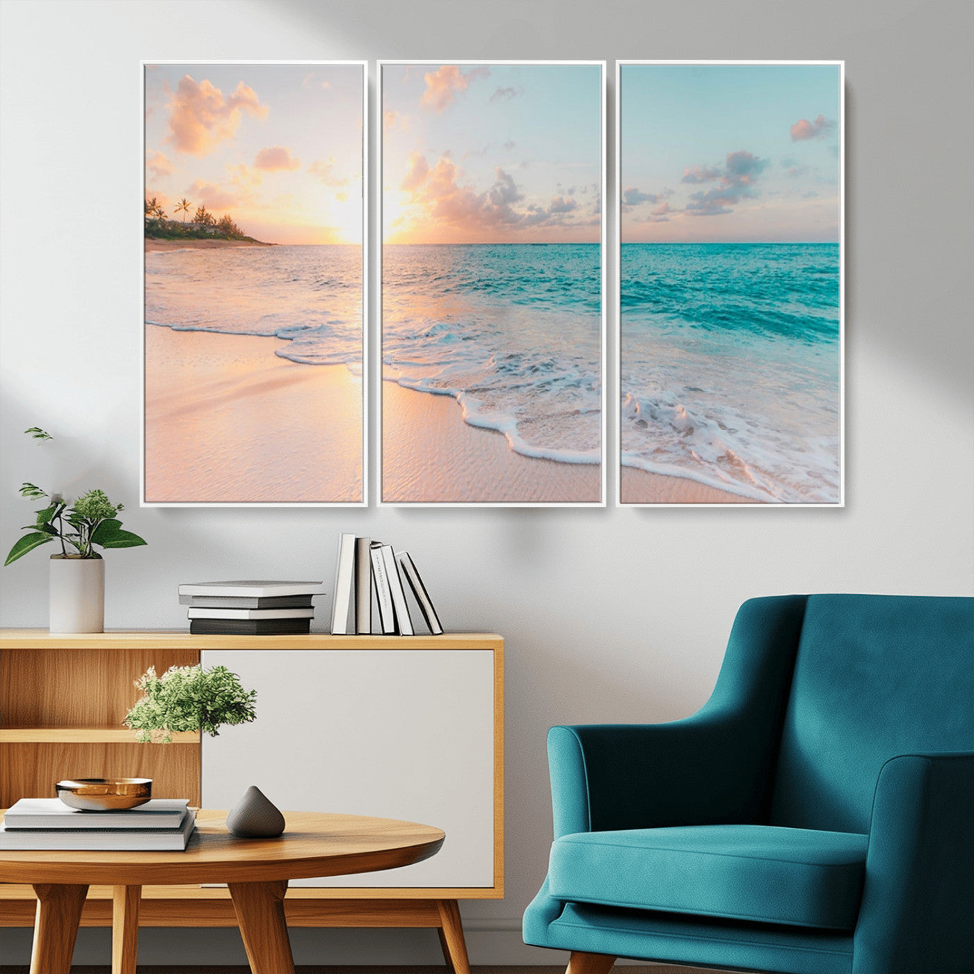36554-MGV-CV-36X24-Tropical Beach Sunset Wall Art – Ocean Waves and Palm Canvas Print, Coastal Seascape Photography Decor for Living Room, Bedroom,