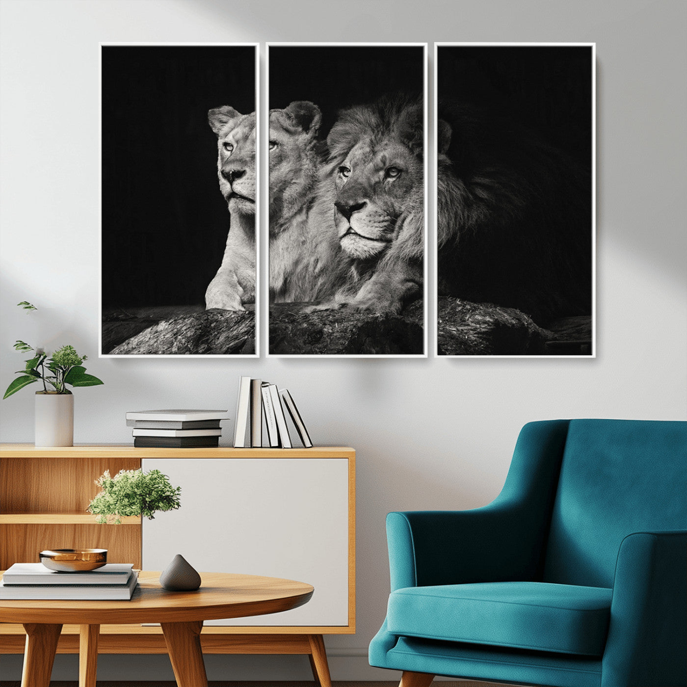 80013-MGV-CV-36X24-Lion and Lioness Wall Art – Black and White Wildlife Photography Canvas Print, African Safari Animal Decor for Office, Bedroom, or