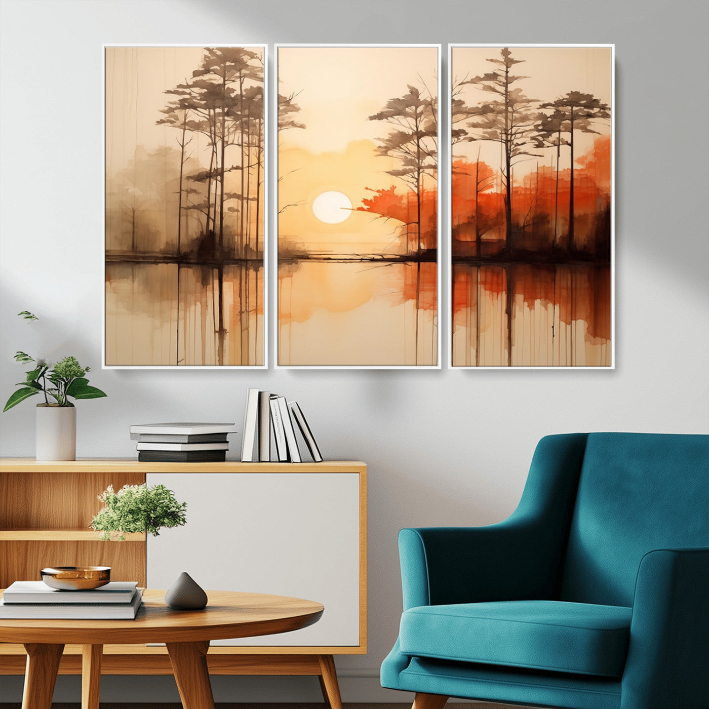51083-MGV-CV-36X24-Sunset Lake Forest Wall Art – Serene Trees and Orange Sky Reflection Canvas Print, Tranquil Nature Decor for Living Room, Office