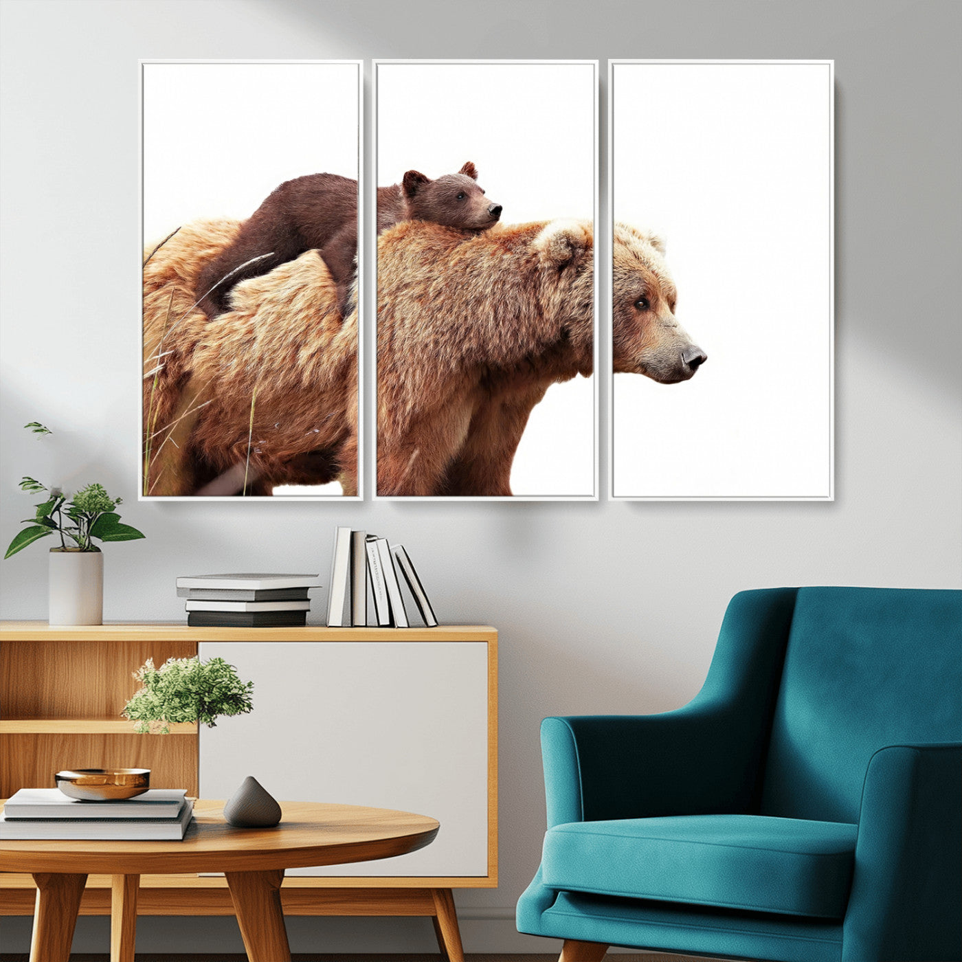 76943-MGV-CV-36X24-Mom Bear Wall Art Canvas Print, Framed Bear Photography Art Picture Print, Rustic Bear and Cub Perfect Rustic Farmhouse Decor
