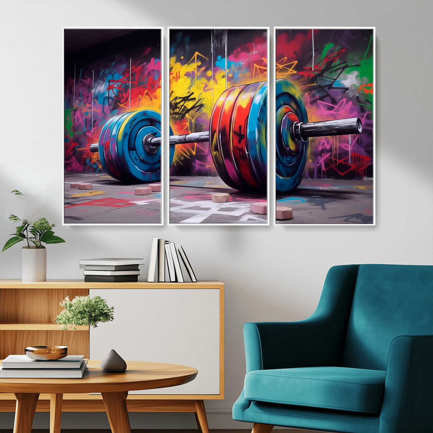 13549-MGV-CV-36X24-Graffiti Gym Wall Art Canvas Print, Framed Graffiti Barbell Art Picture Print, Weightlifting Perfect Fitness Studio Decor Artwork