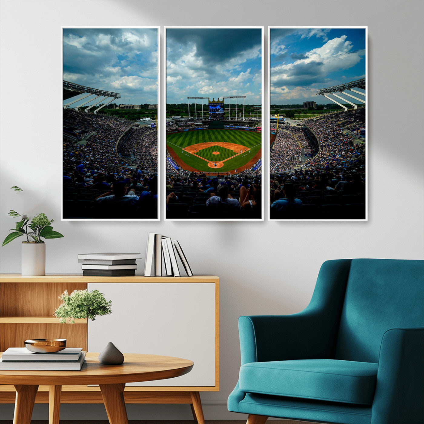 37127-MGV-CV-36X24-Kauffman Stadium Wall Art Canvas Print, Framed Kansas City Royals Field Art Picture Print, Baseball Stadium Perfect Sport Room