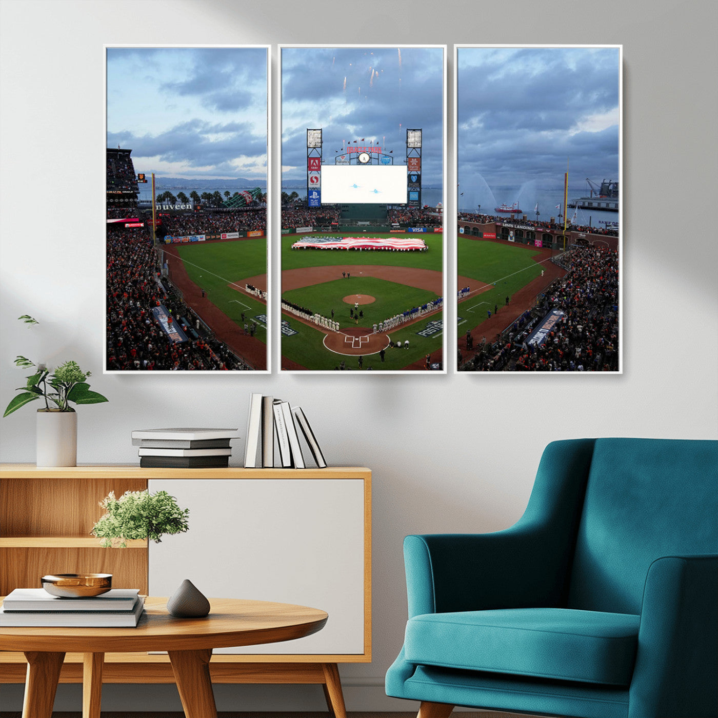 44631-MGV-CV-36X24-Oracle Park Stadium Wall Art Canvas Print, Framed San Francisco Giants Art Picture Print, Giants Stadium Field Perfect Sports Room