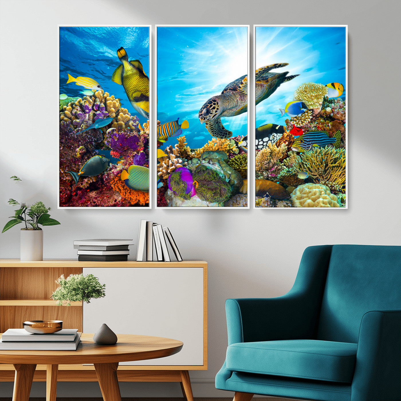 44772-MGV-CV-36X24-Underwater Sea Turtle Wall Art – Vibrant Coral Reef and Tropical Fish Canvas Print, Ocean Marine Life Decor for Living Room,