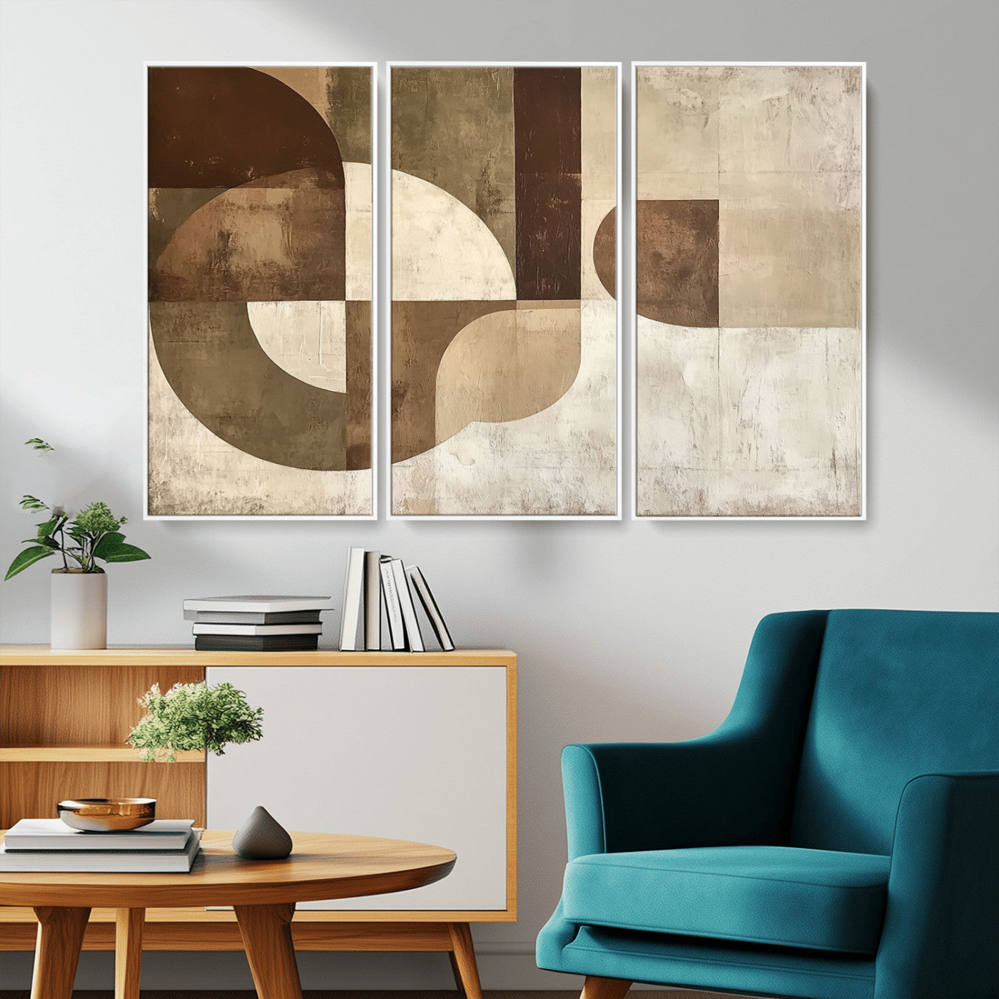 59767-MGV-CV-36X24-Abstract Geometric Shapes Wall Art – Modern Minimalist Canvas Print, Neutral Brown Beige Tan Artwork for Living Room, Bedroom,