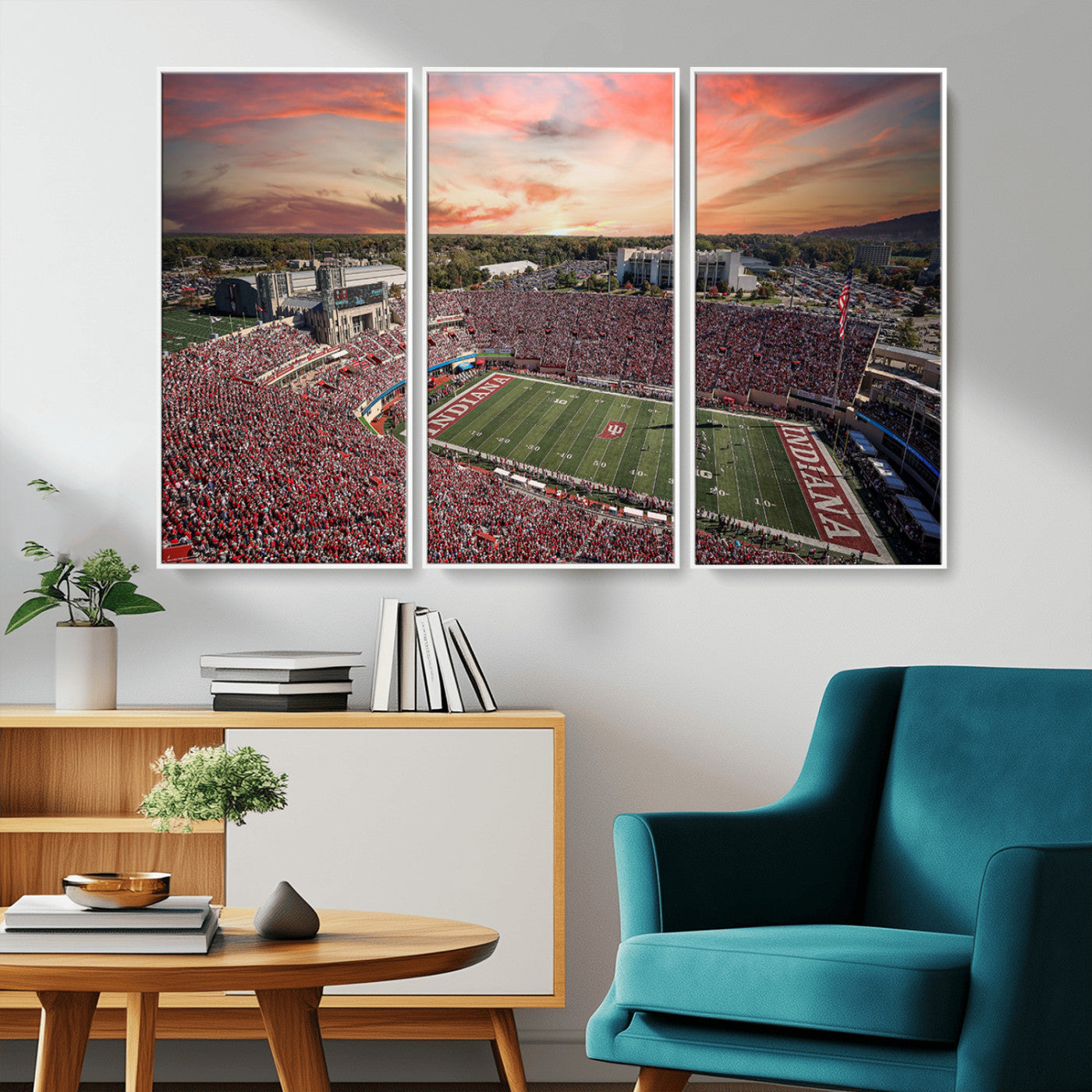 51135-MGV-CV-36X24-Indiana Hoosiers Stadium Wall Art – Panoramic Football Canvas Print with Game Day Crowd and Sunset Sky, Sports Artwork for Man