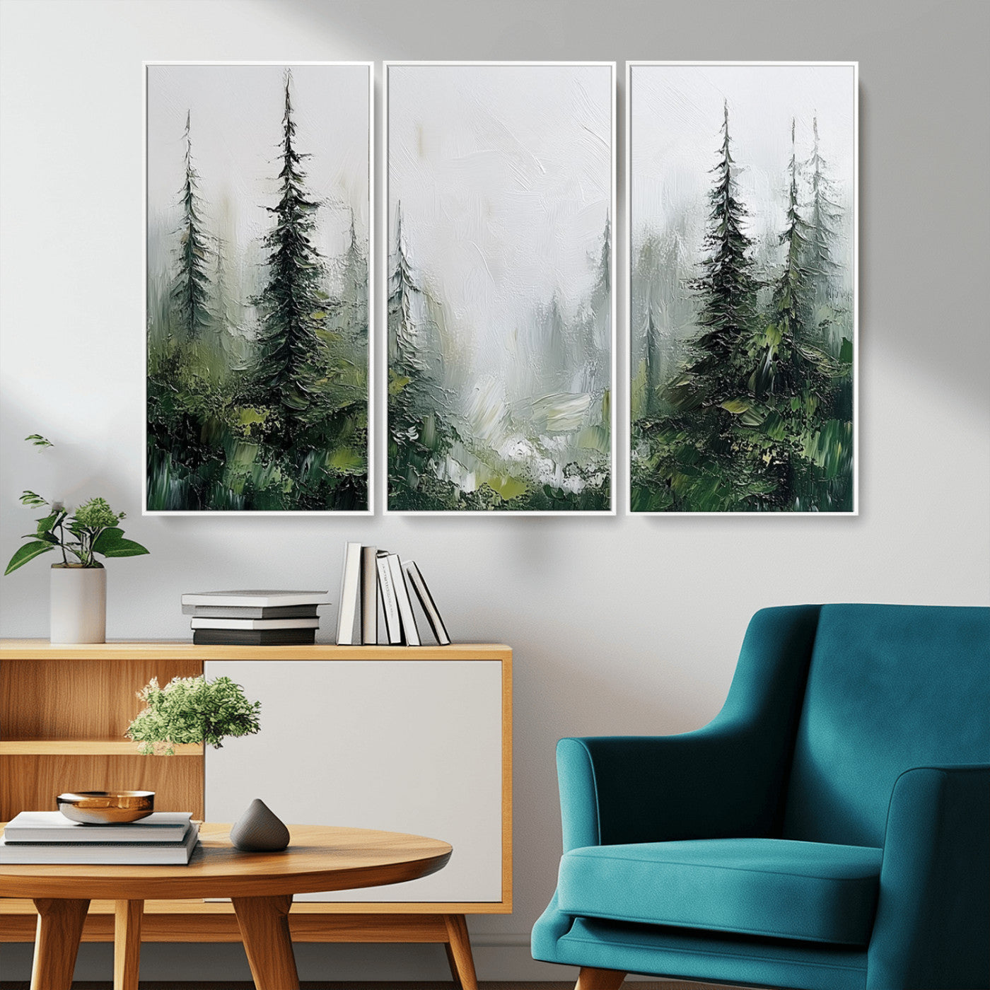 76014-MGV-CV-36X24-Forest Wall Art – Textured Canvas Print Featuring Misty Evergreen Pines and Woodland Landscape, Rustic Nature Artwork for Living