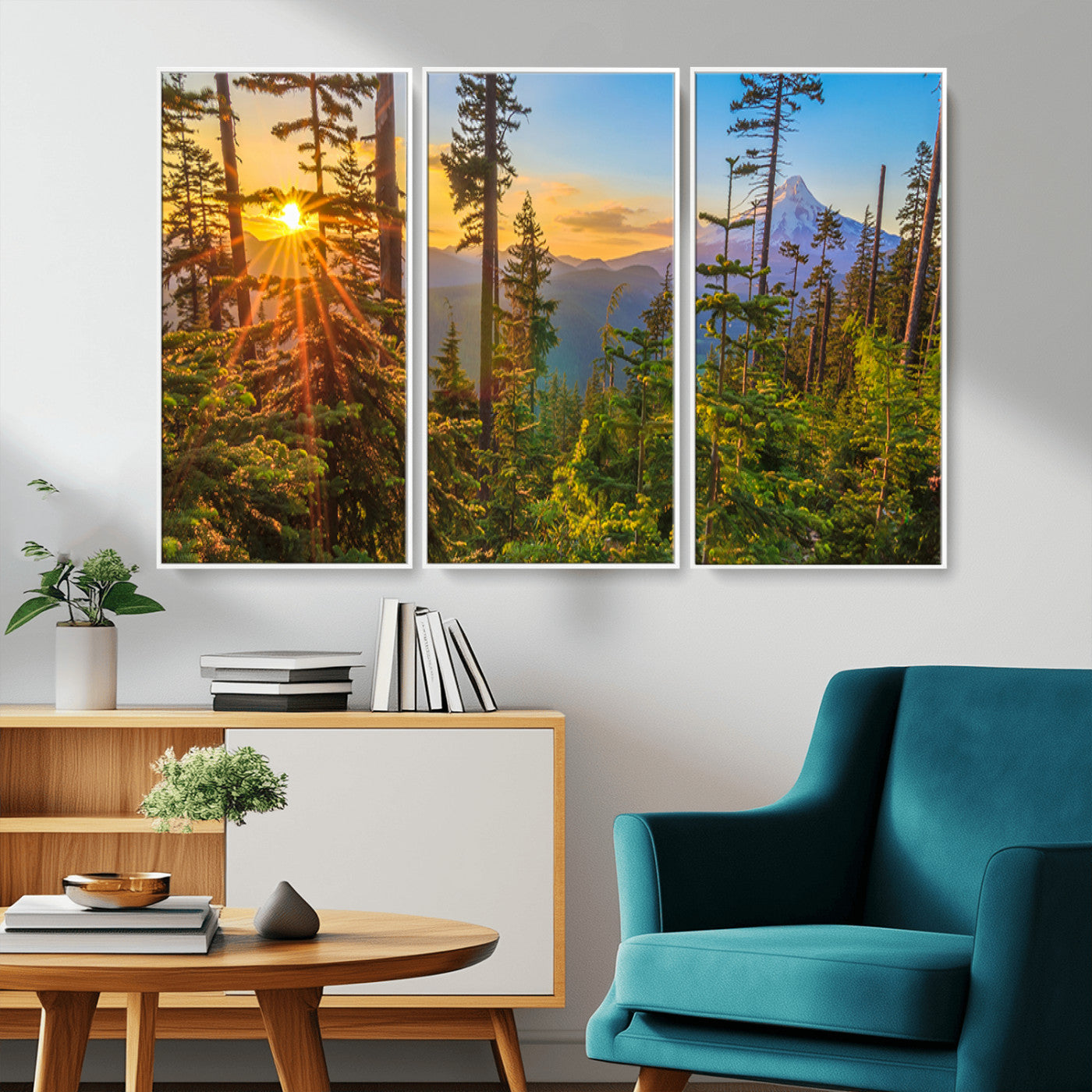 83544043-MGV-CV-36X24-Forest Sunset Wall Art Canvas Print, Framed Sunset Trees Art Picture Print, Green Pines Perfect Rustic Nature Decor Artwork