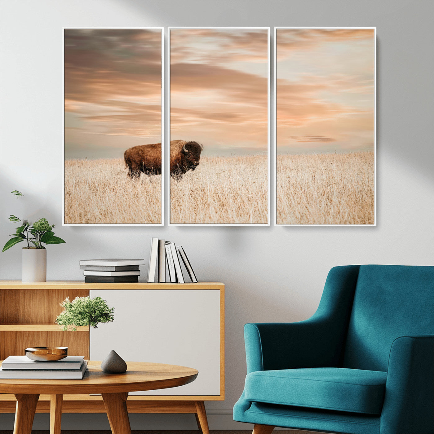 87282289-MGV-CV-36X24-Bison Wall Art Canvas Print, Framed Buffalo Art Picture Print, Western Prairie Perfect Rustic Decor Artwork