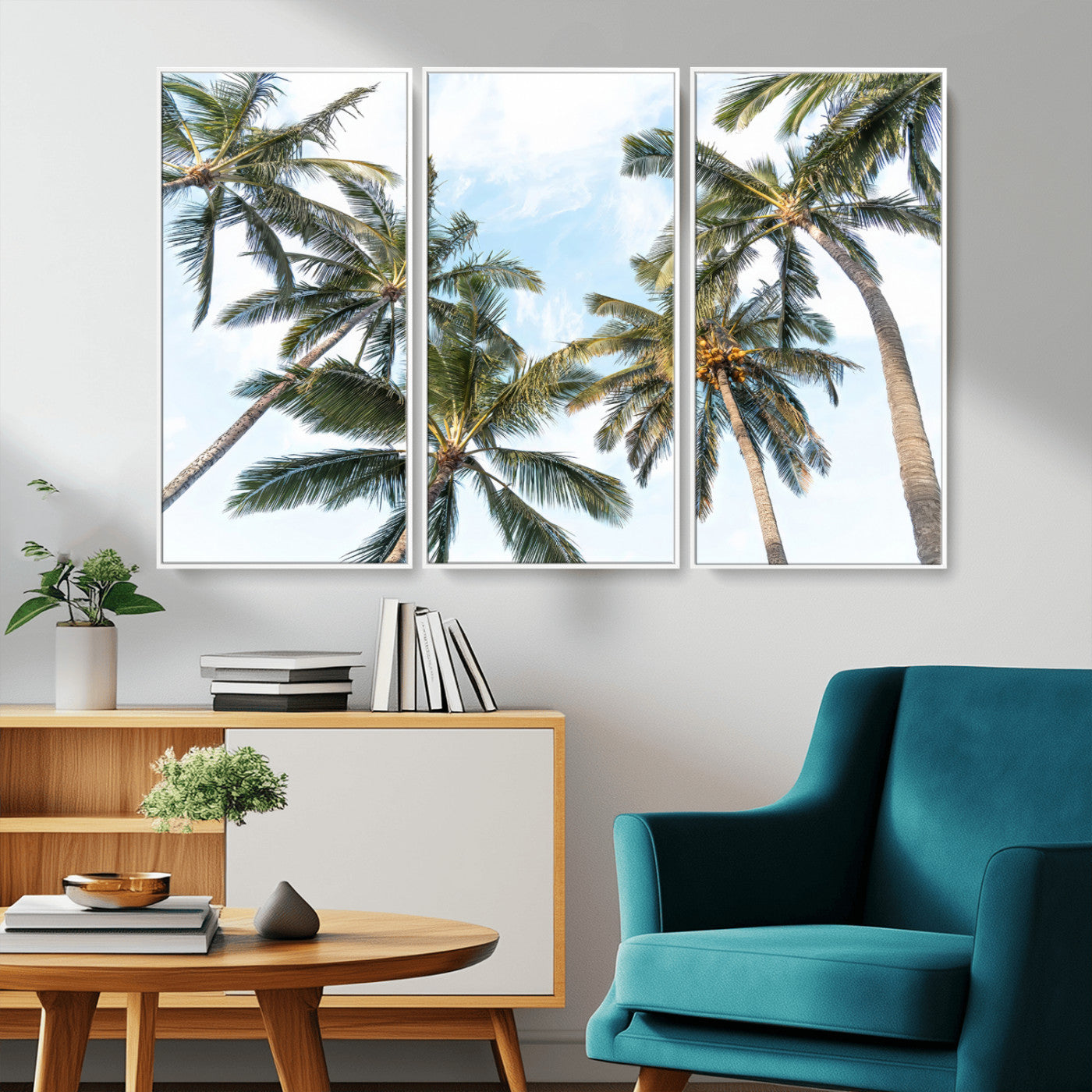 87247012-MGV-CV-36X24-Skyward Palm Trees Wall Art Canvas Print, Framed Tropical Sky Art Picture Print, Coconut Palm Perfect Tropical Skyview Decor