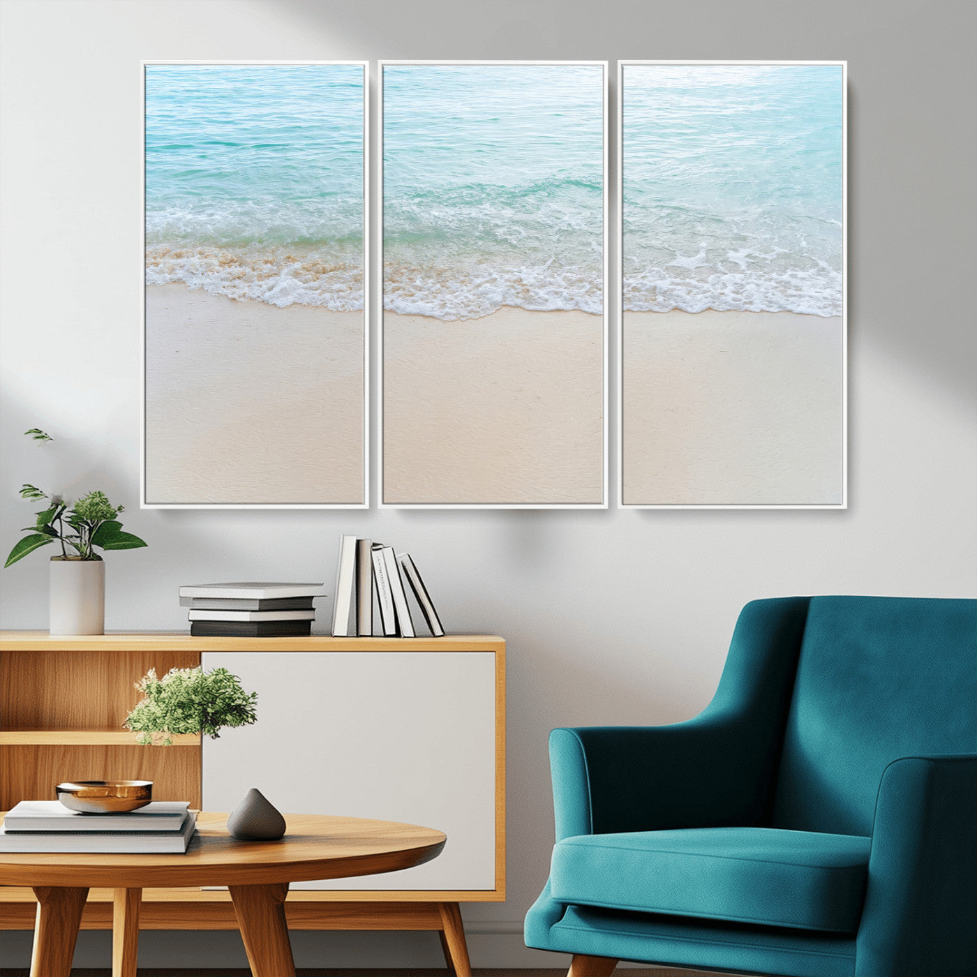77194056-MGV-CV-36X24-Soft Shoreline Wall Art Canvas Print, Framed Gentle Waves Art Picture Print, Clear Water Perfect Minimalist Coastal Decor Artwork