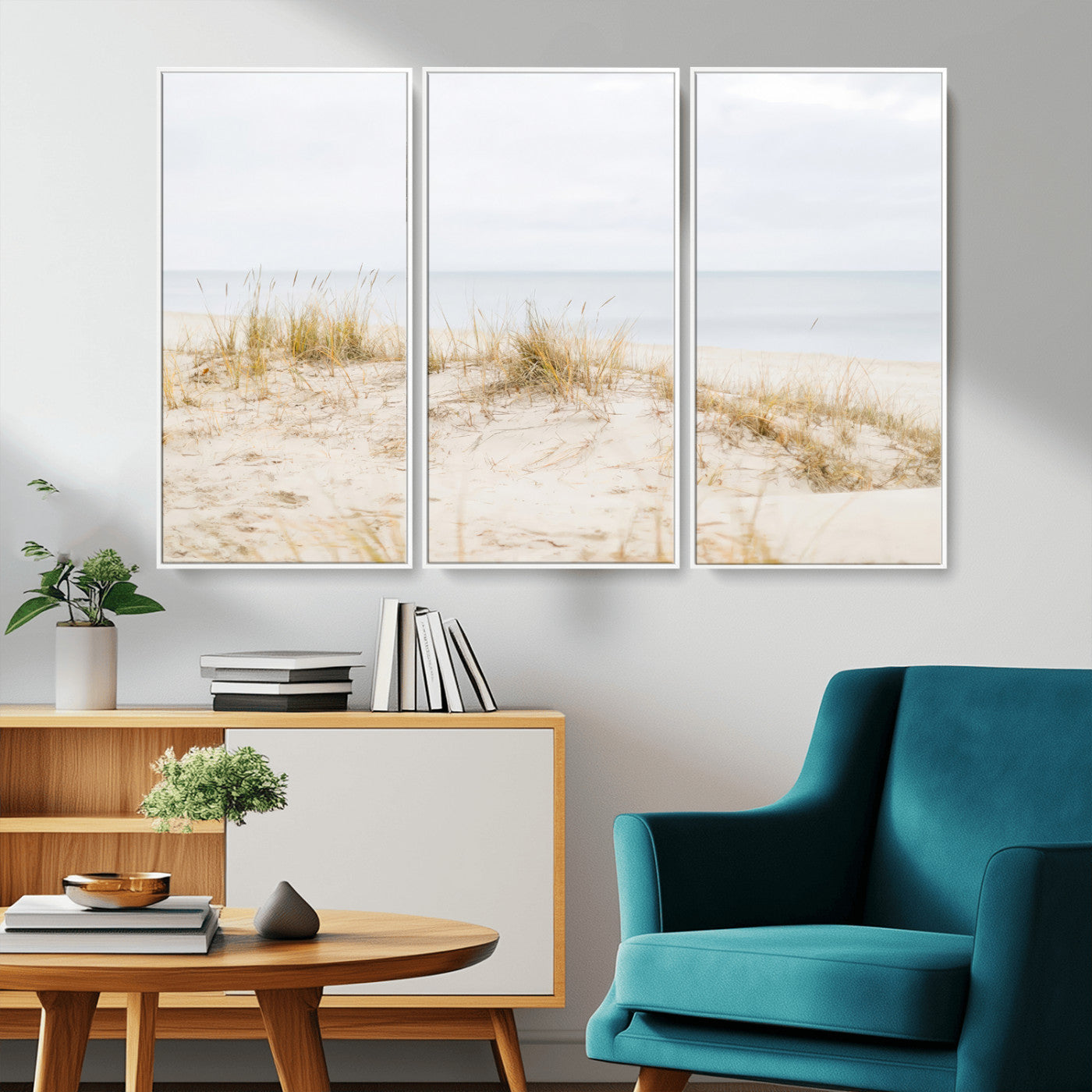13146857-MGV-CV-36X24-Beach Dunes Wall Art Canvas Print, Framed Soft Horizon Art Picture Print, Coastal Grass Perfect Minimalist Coastal Decor Artwork