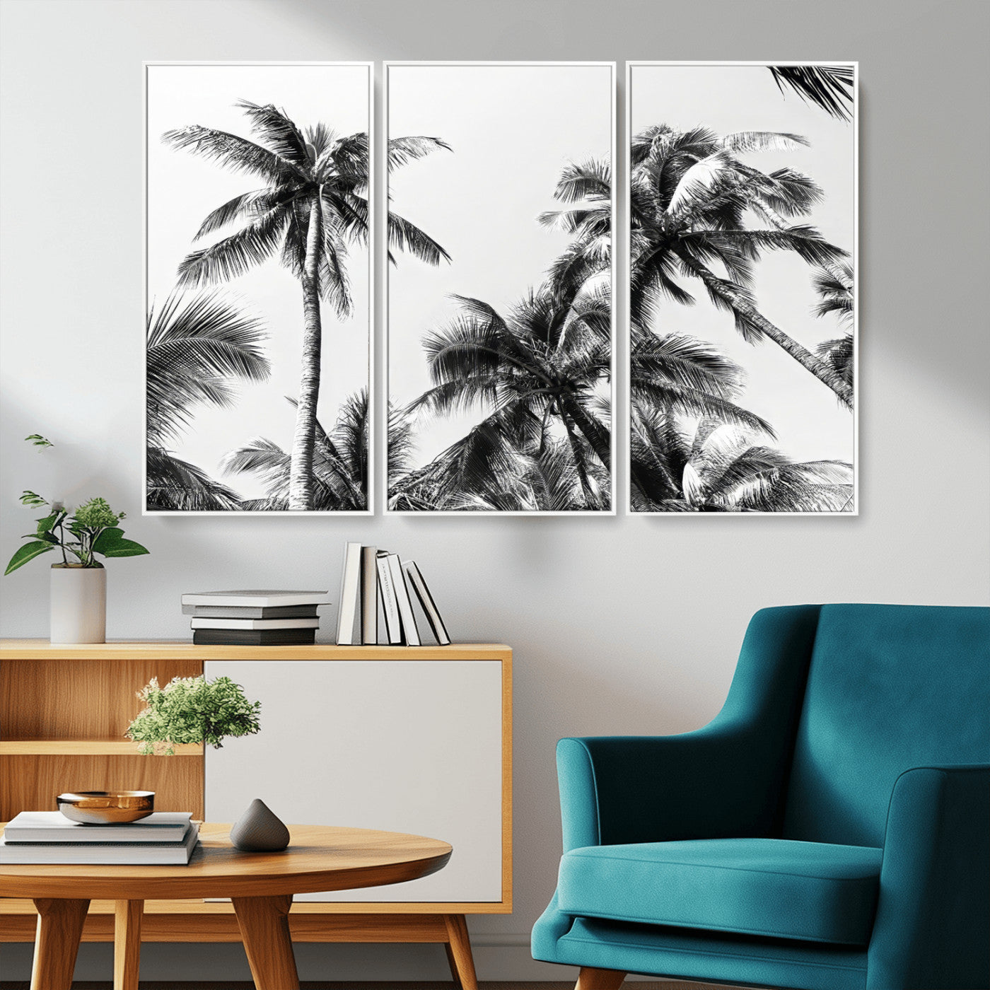 46641801-MGV-CV-36X24-Palm Tree Wall Art Canvas Print, Framed Black White Tropics Art Picture Print, Monochrome Palms Perfect Modern Tropical Minimalist