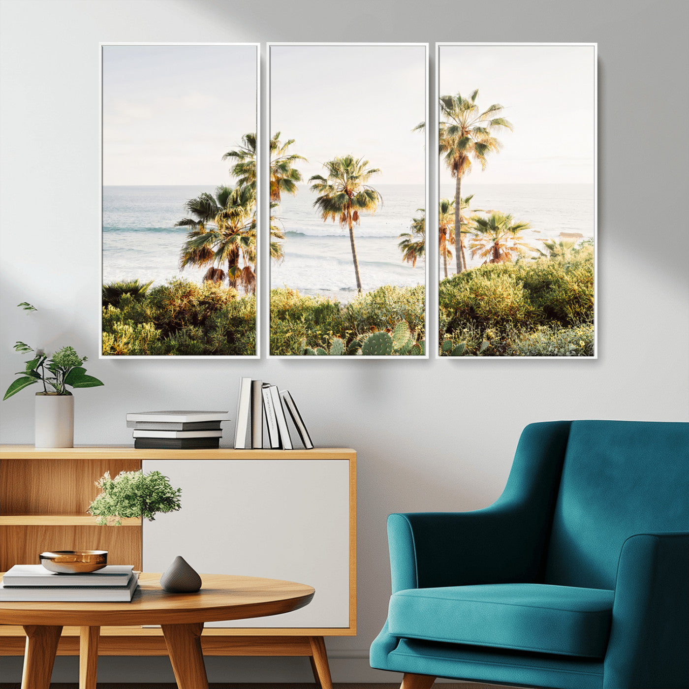 94707294-MGV-CV-36X24-California Coast Wall Art Canvas Print, Framed Palm Trees Art Picture Print, Coastal Landscape Perfect Coastal Minimalist Decor