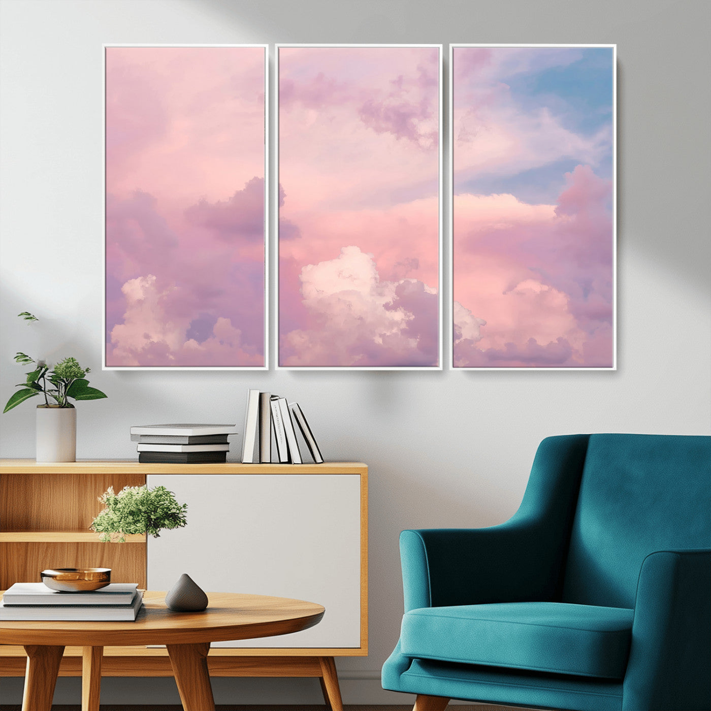 22874890-MGV-CV-36X24-Pastel Sky Wall Art Canvas Print, Framed Dreamy Cloudscape Art Picture Print, Sunset Glow Perfect Minimalist Serenity Decor