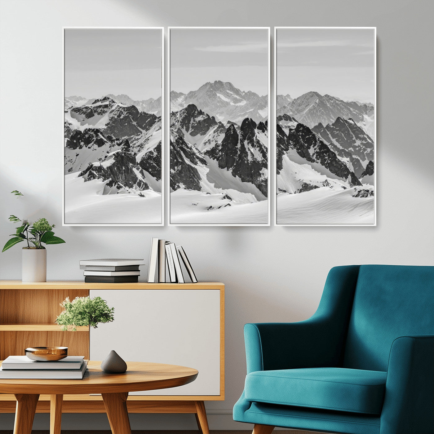 32399691-MGV-CV-36X24-Snowy Mountain Wall Art Canvas Print, Framed Mountain Peaks Art Picture Print, Alpine Mountains Perfect Minimalist Alpine Decor