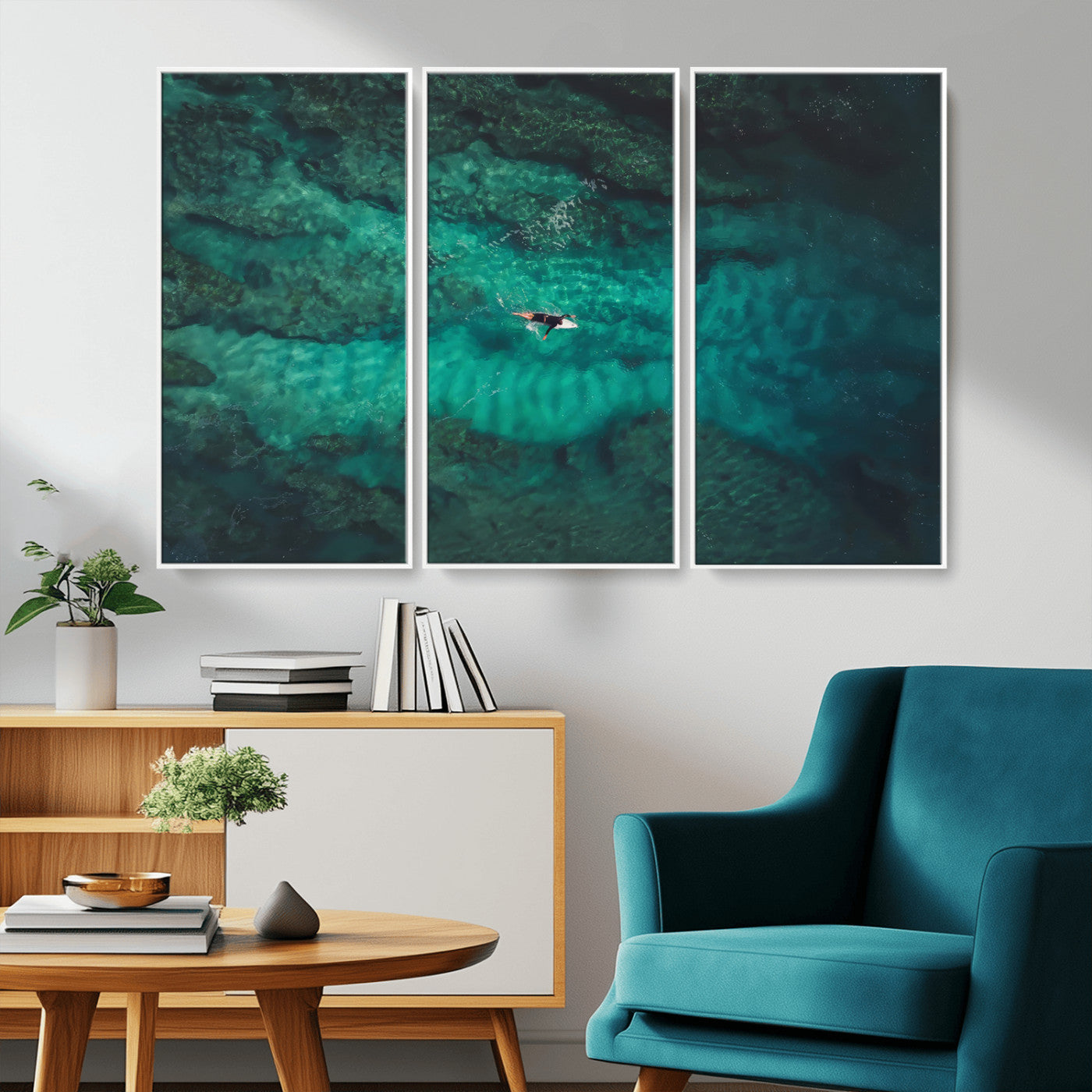 93287752-MGV-CV-36X24-Ocean Surf Wall Art Canvas Print, Framed Blue Waters Art Picture Print, Vibrant Seascape Perfect Coastal Adventure Decor Artwork