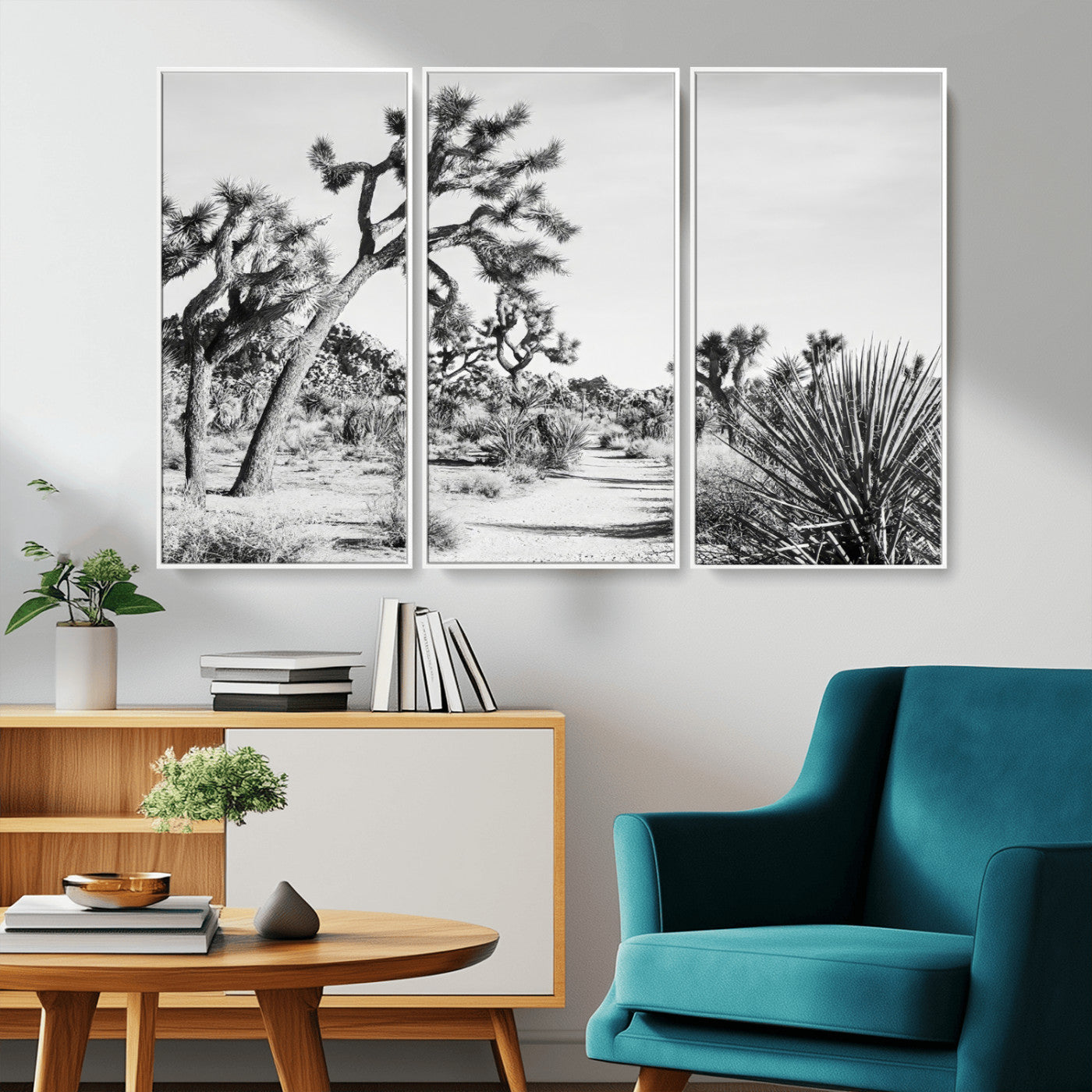 88164251-MGV-CV-36X24-Joshua Tree Wall Art Canvas Print, Framed Desert Path Art Picture Print, Monochrome Desert Perfect Minimalist Desert Decor Artwork