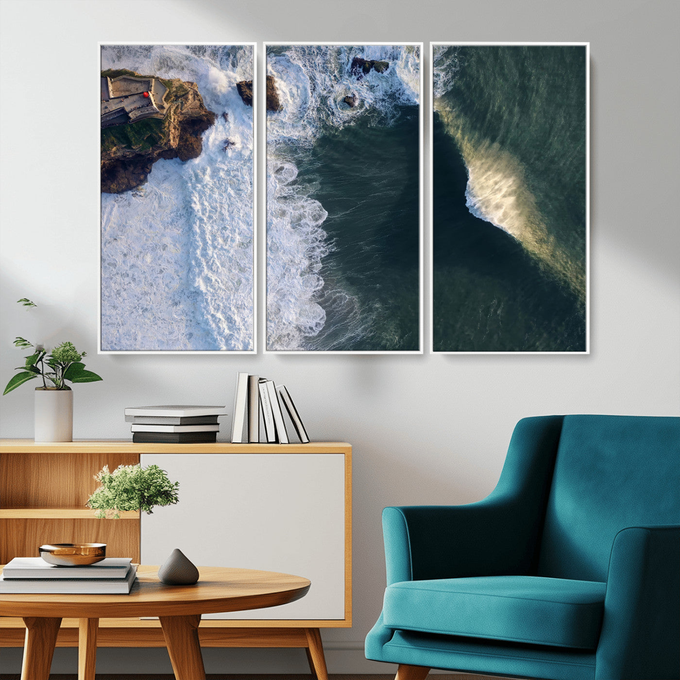 37405684-MGV-CV-36X24-Nazaré Coast Wall Art Canvas Print, Framed Aerial Ocean Art Picture Print, Coastal Fortress Perfect Dramatic Coastal Decor Artwork
